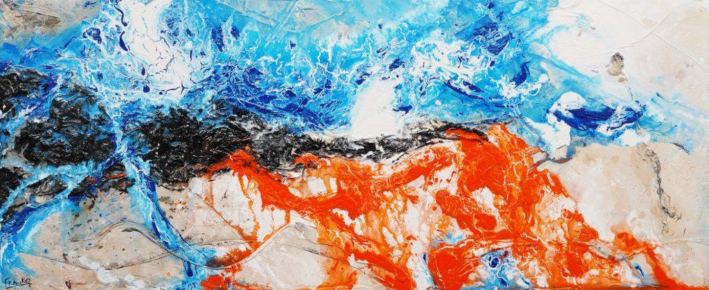 Orange And Blue Romance 240cm x 100cm Blue Orange Abstract Painting (SOLD)-abstract-Franko-[Franko]-[Australia_Art]-[Art_Lovers_Australia]-Franklin Art Studio