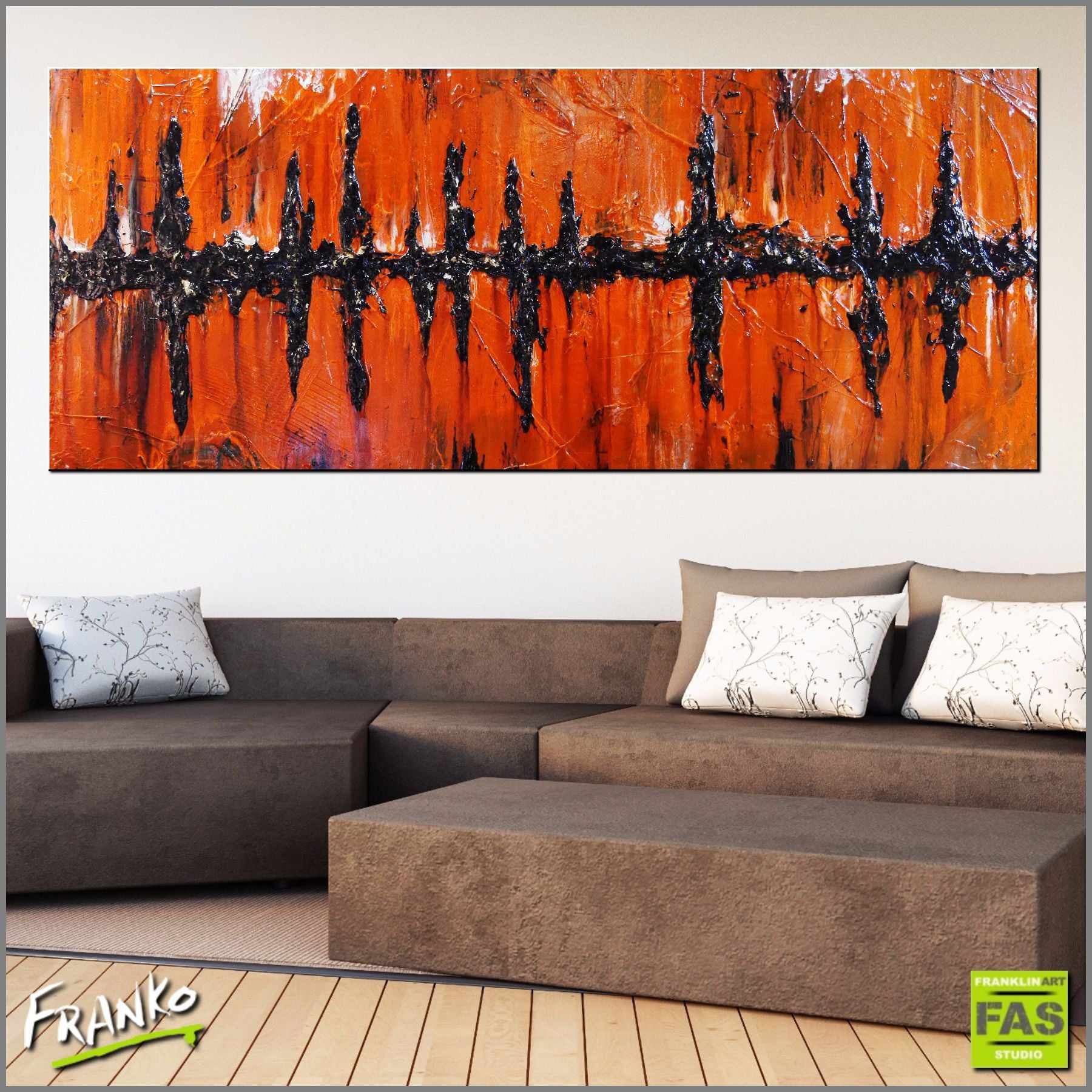 Orange Haze 240cm x 100cm Orange Abstract Painting (SOLD)-abstract-Franko-[huge]-[Australian]-[best Selling]-Franklin Art Studio