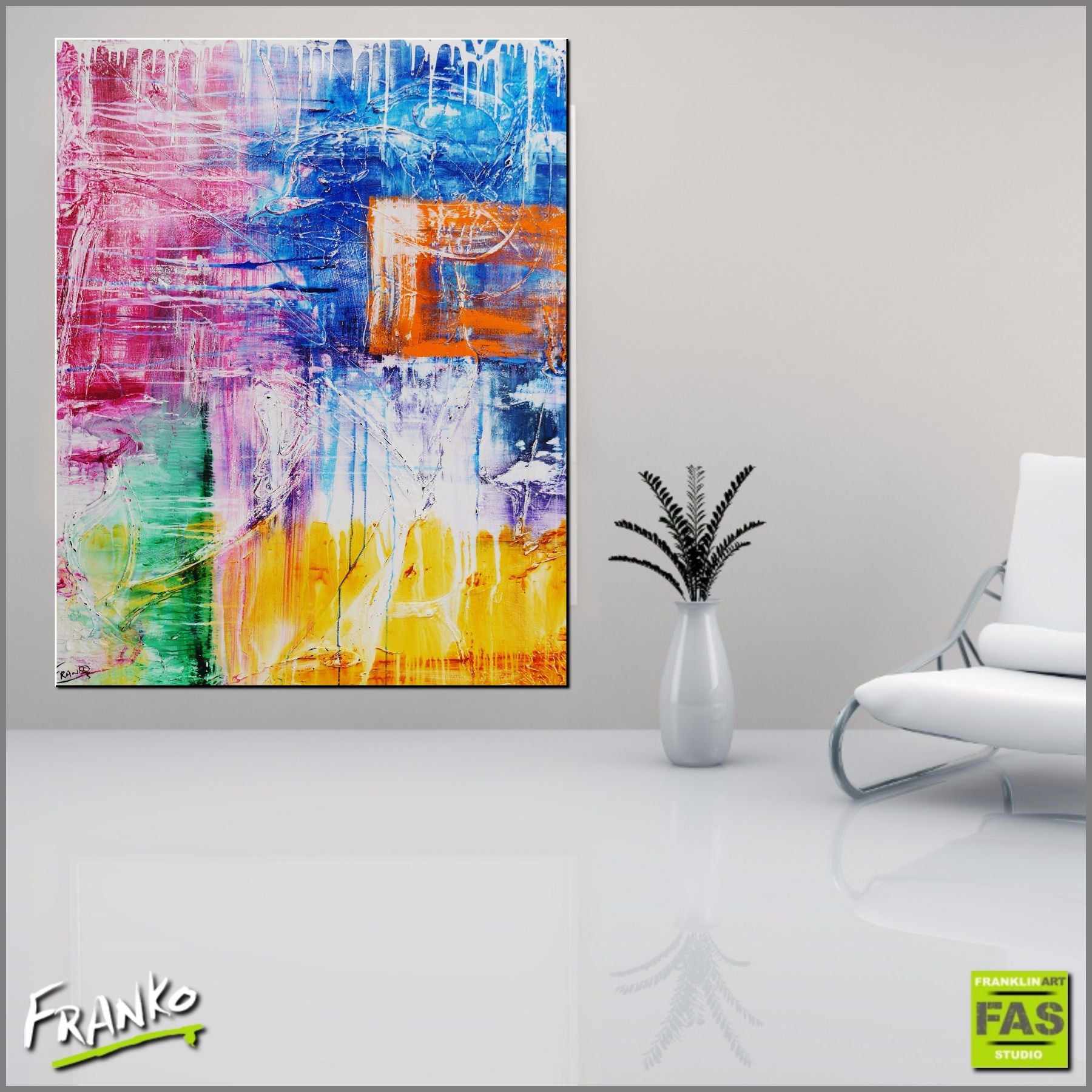 Orange Squared 120cm x 150cm Colourful Abstract Painting (SOLD)-abstract-Franko-[huge]-[Australian]-[best Selling]-Franklin Art Studio