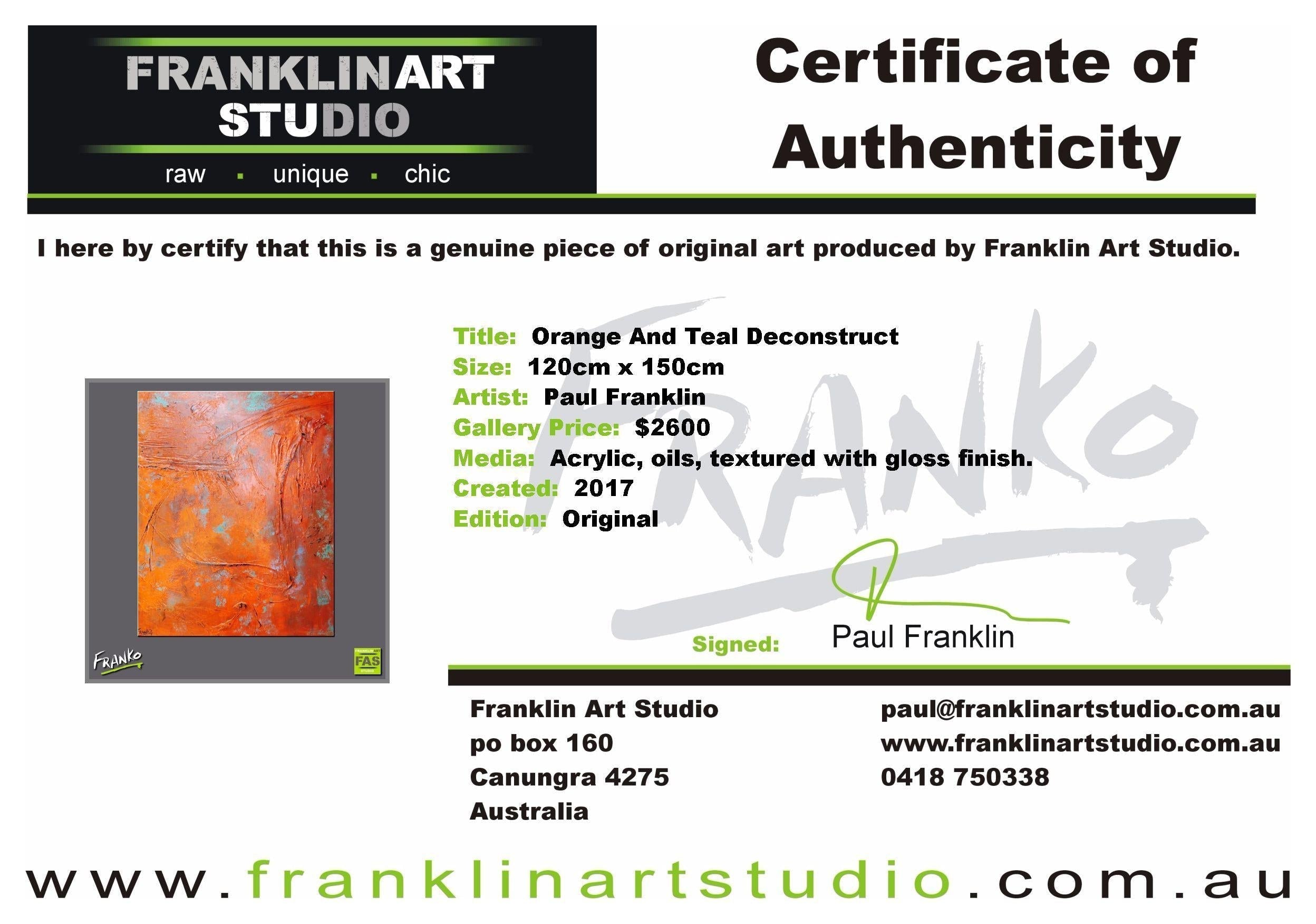 Orange and Teal Deconstruct 120cm x 150cm Orange Abstract Painting (SOLD)-abstract-Franko-[franko_art]-[beautiful_Art]-[The_Block]-Franklin Art Studio