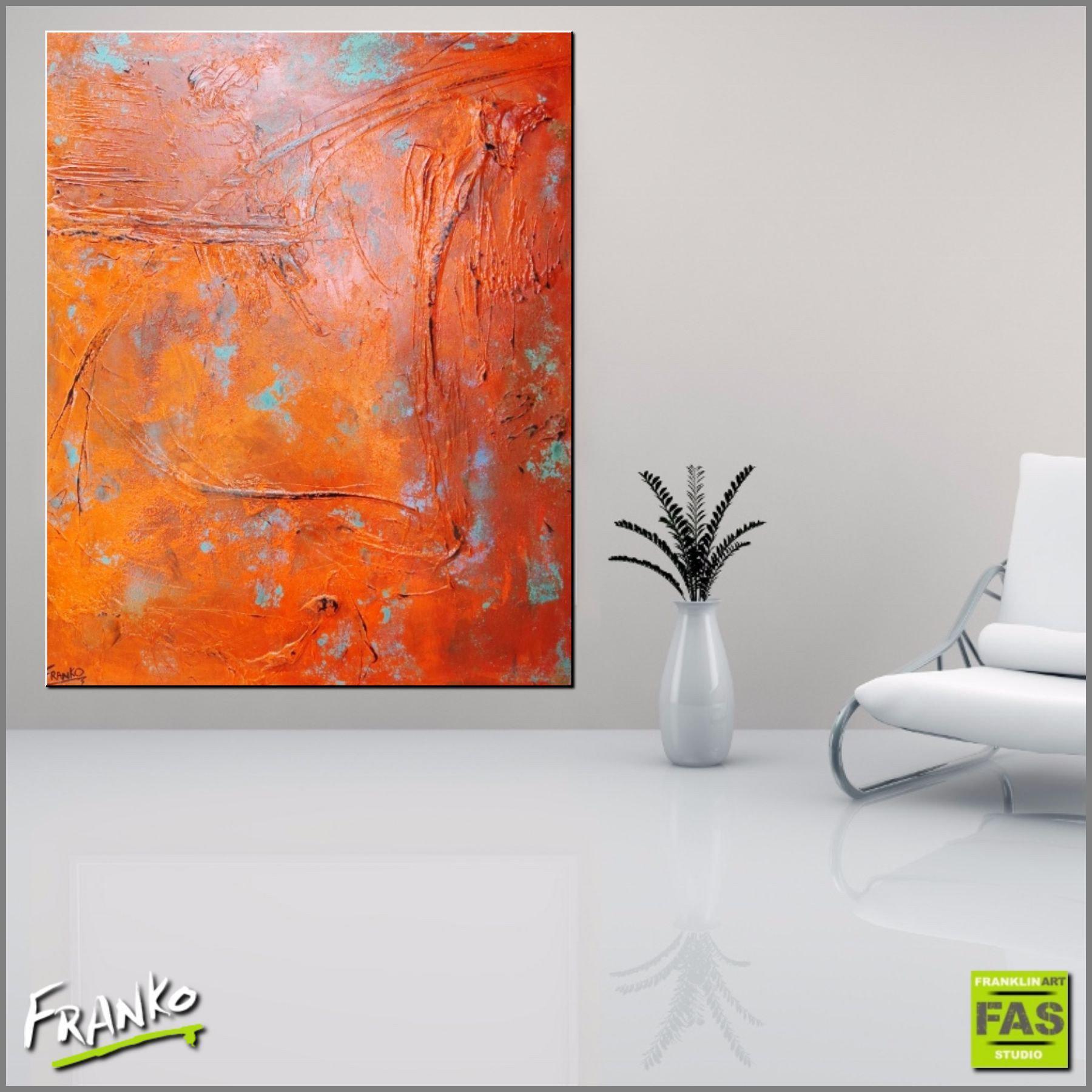 Orange and Teal Deconstruct 120cm x 150cm Orange Abstract Painting (SOLD)-abstract-Franko-[Franko]-[huge_art]-[Australia]-Franklin Art Studio