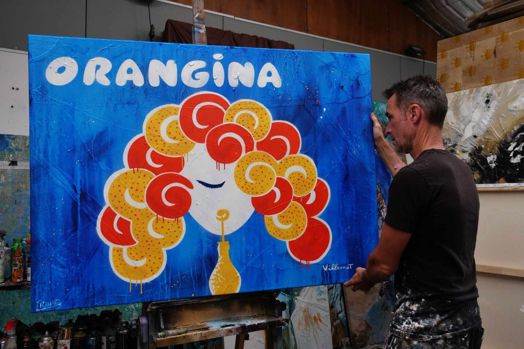 Orangina Blue 140cm x 100cm Textured Urban Pop Art Painting-Urban Pop Art-Franko-[franko_artist]-[Art]-[interior_design]-Franklin Art Studio