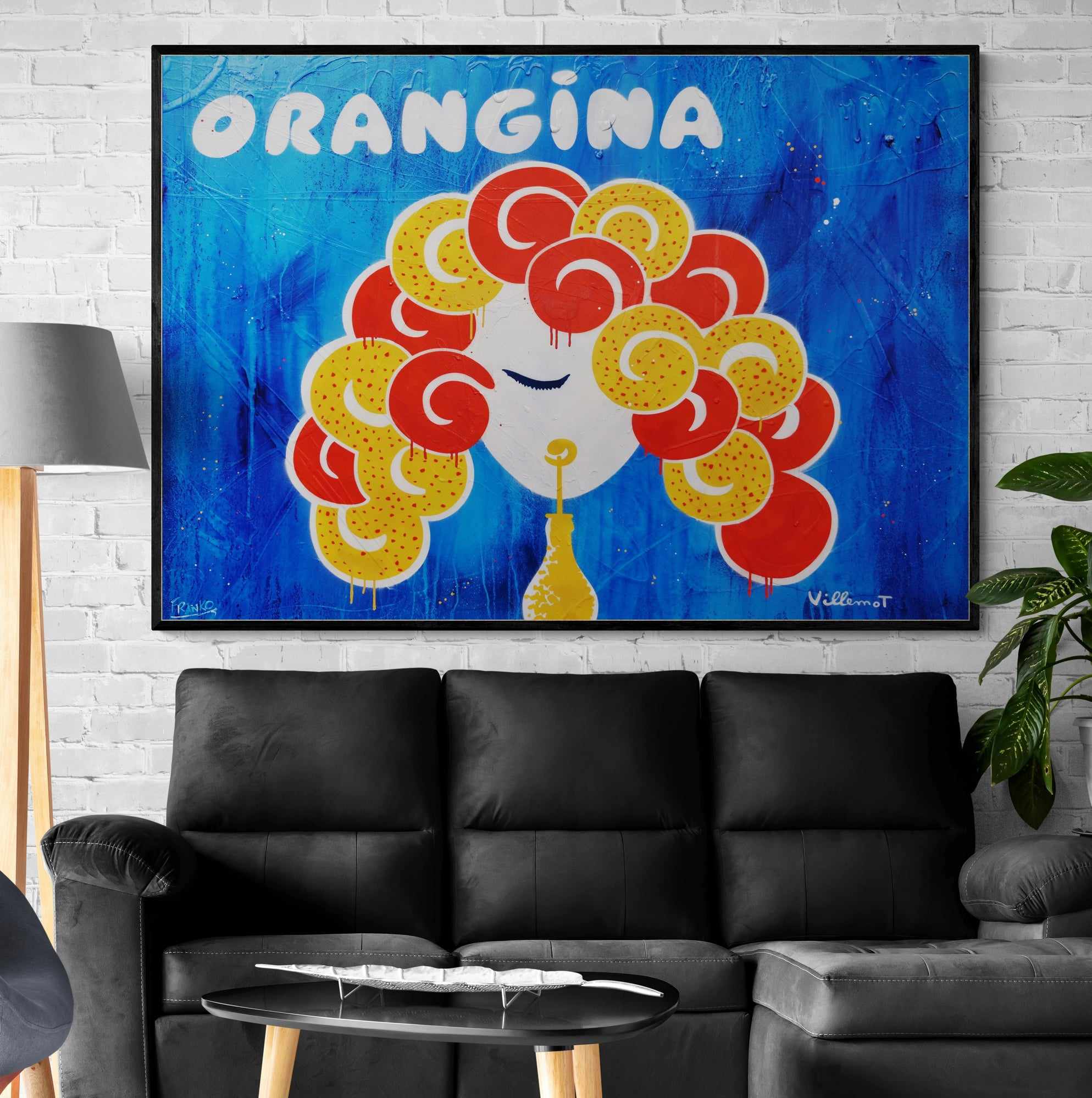 Orangina Blue 140cm x 100cm Textured Urban Pop Art Painting-Urban Pop Art-Franko-[franko_art]-[beautiful_Art]-[The_Block]-Franklin Art Studio