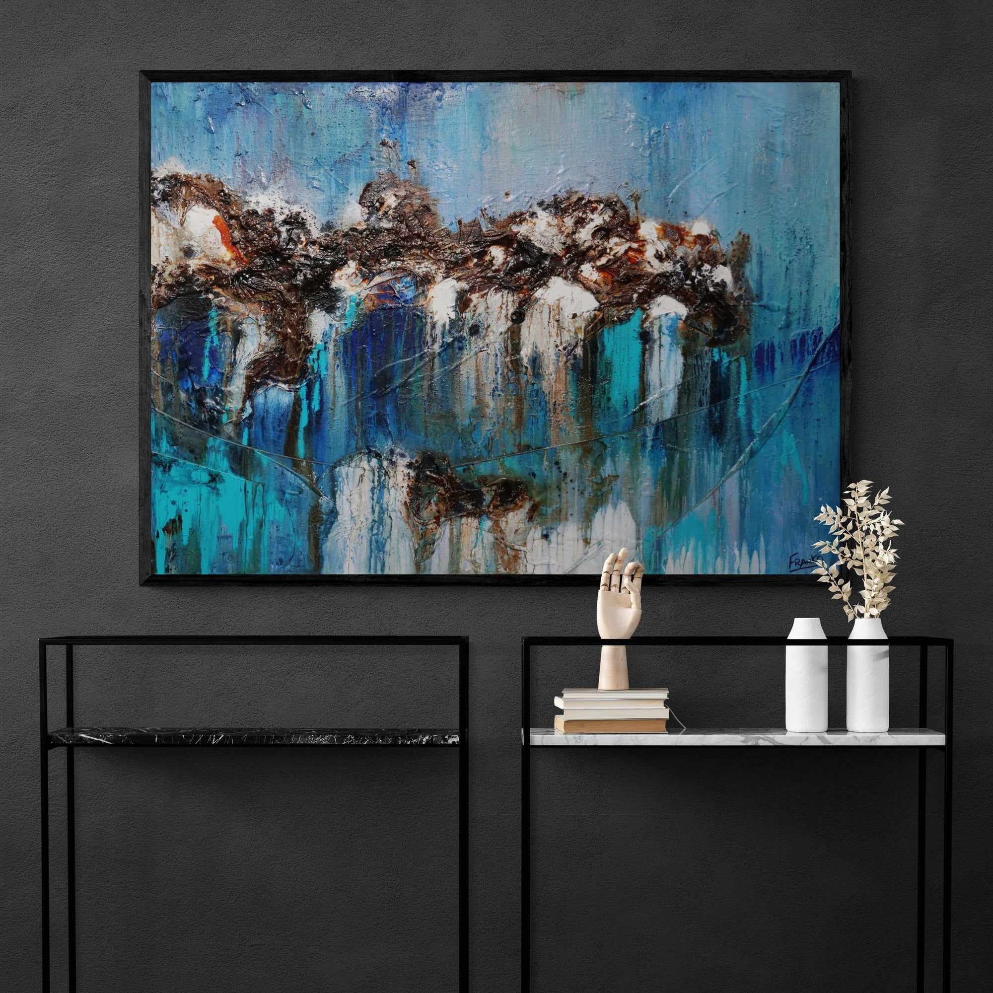 Organic Jade 140cm x 100cm Jade Blue Textured Abstract Painting (SOLD)-Abstract-[Franko Artist]-[Gold Coast]-[Brisbane]-[Huge]-Franklin Art Studio
