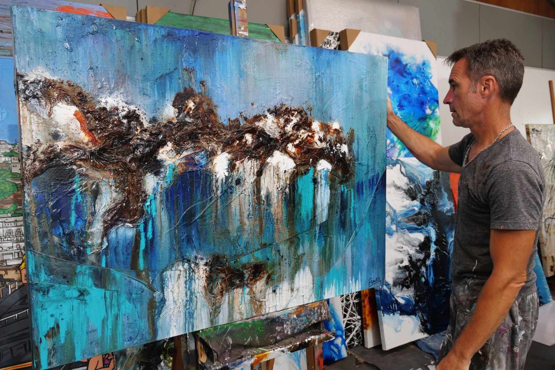 Organic Jade 140cm x 100cm Jade Blue Textured Abstract Painting (SOLD)