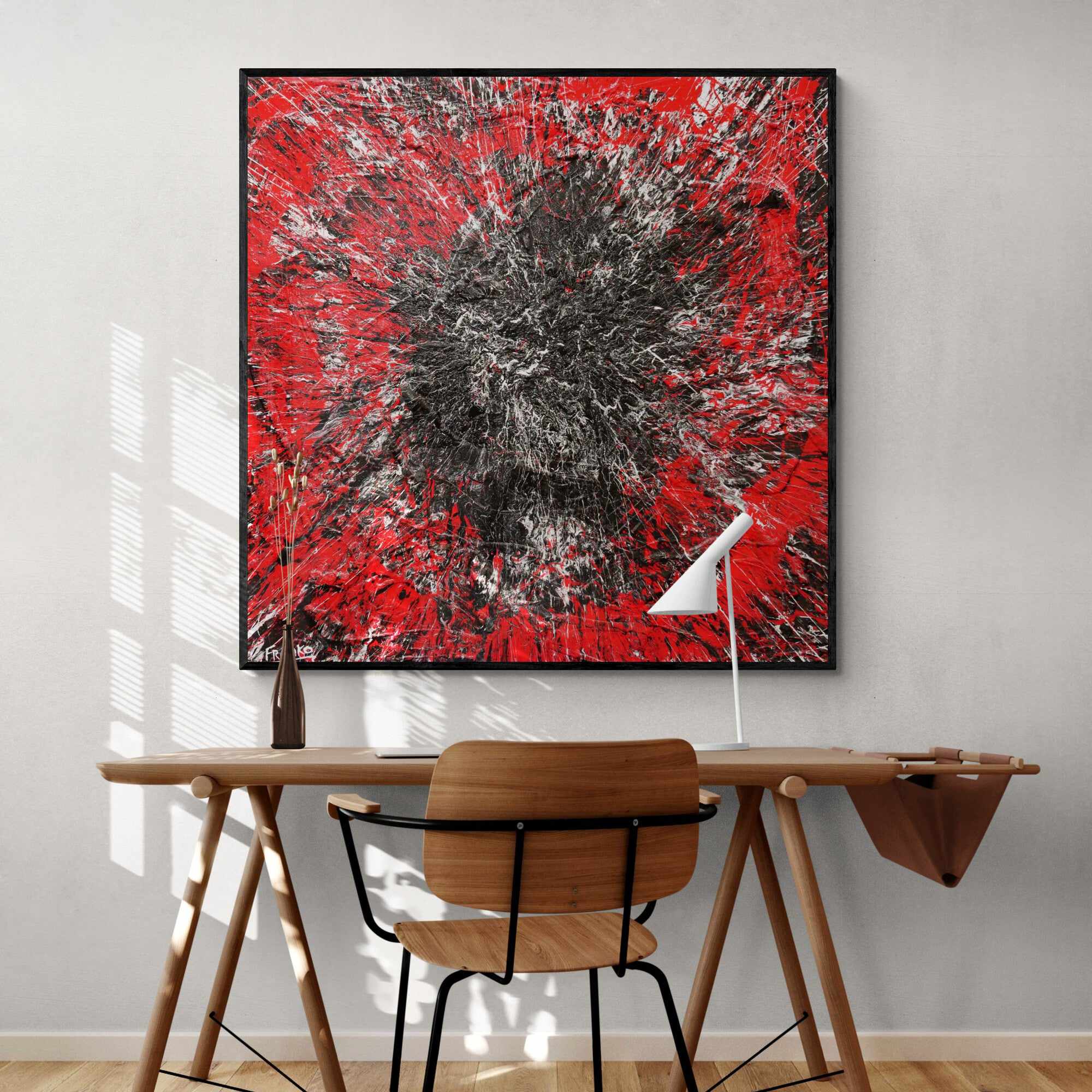 Orgasmic 120cm x 120cm Red Black White Textured Abstract Painting-Abstract-Franko-[franko_artist]-[Art]-[interior_design]-Franklin Art Studio