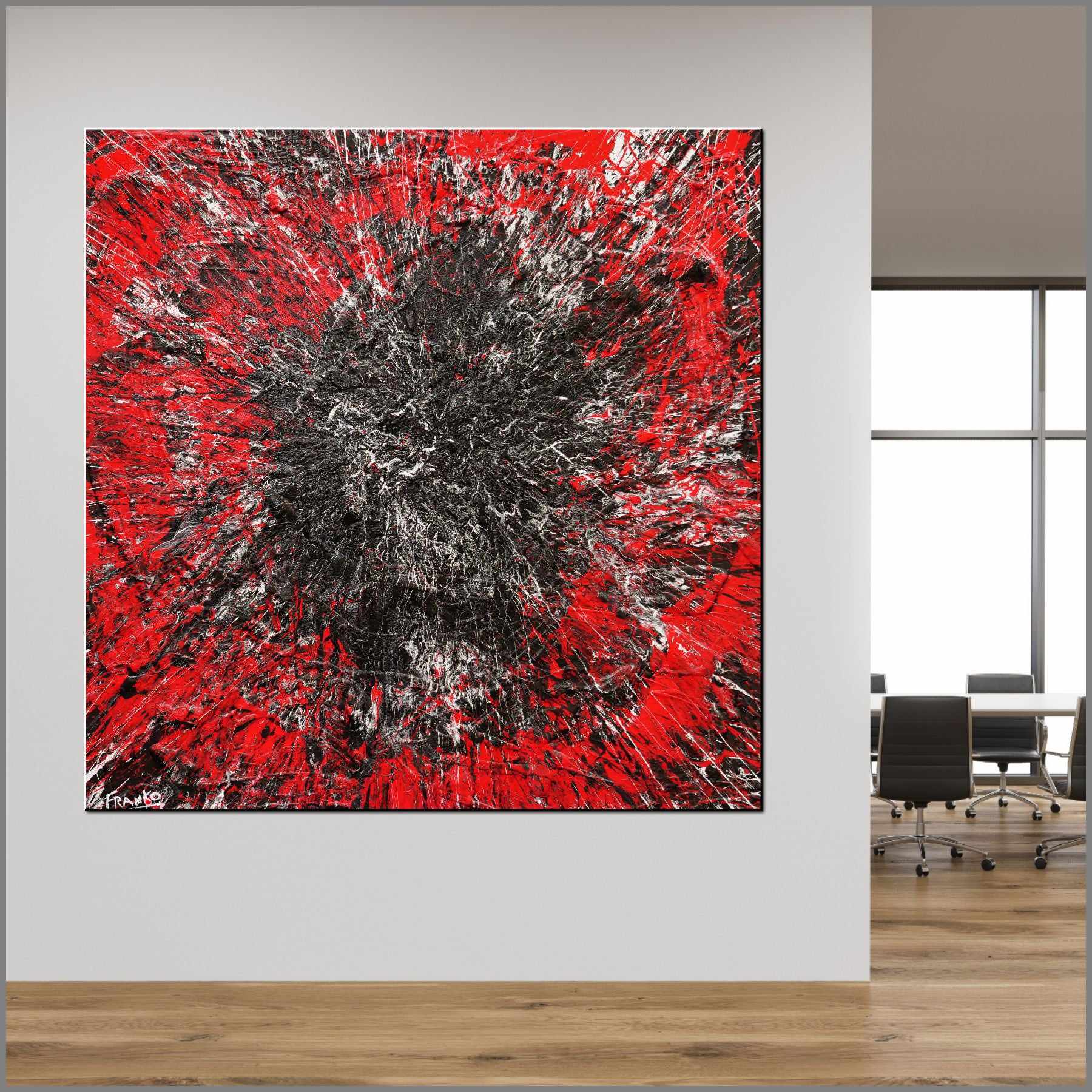 Orgasmic 120cm x 120cm Red Black White Textured Abstract Painting-Abstract-[Franko]-[Artist]-[Australia]-[Painting]-Franklin Art Studio