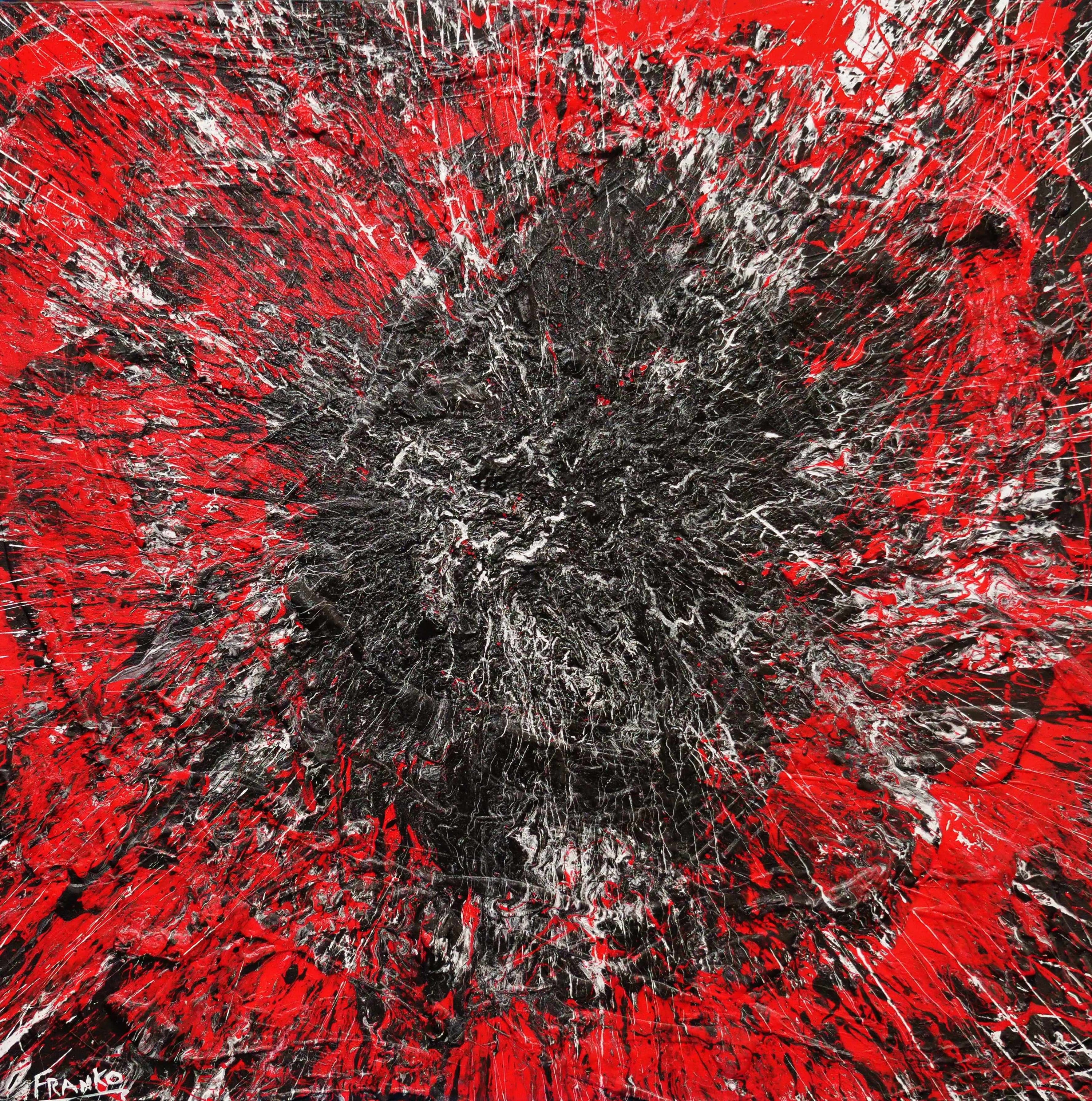 Orgasmic 120cm x 120cm Red Black White Textured Abstract Painting-Abstract-Franko-[Franko]-[Australia_Art]-[Art_Lovers_Australia]-Franklin Art Studio