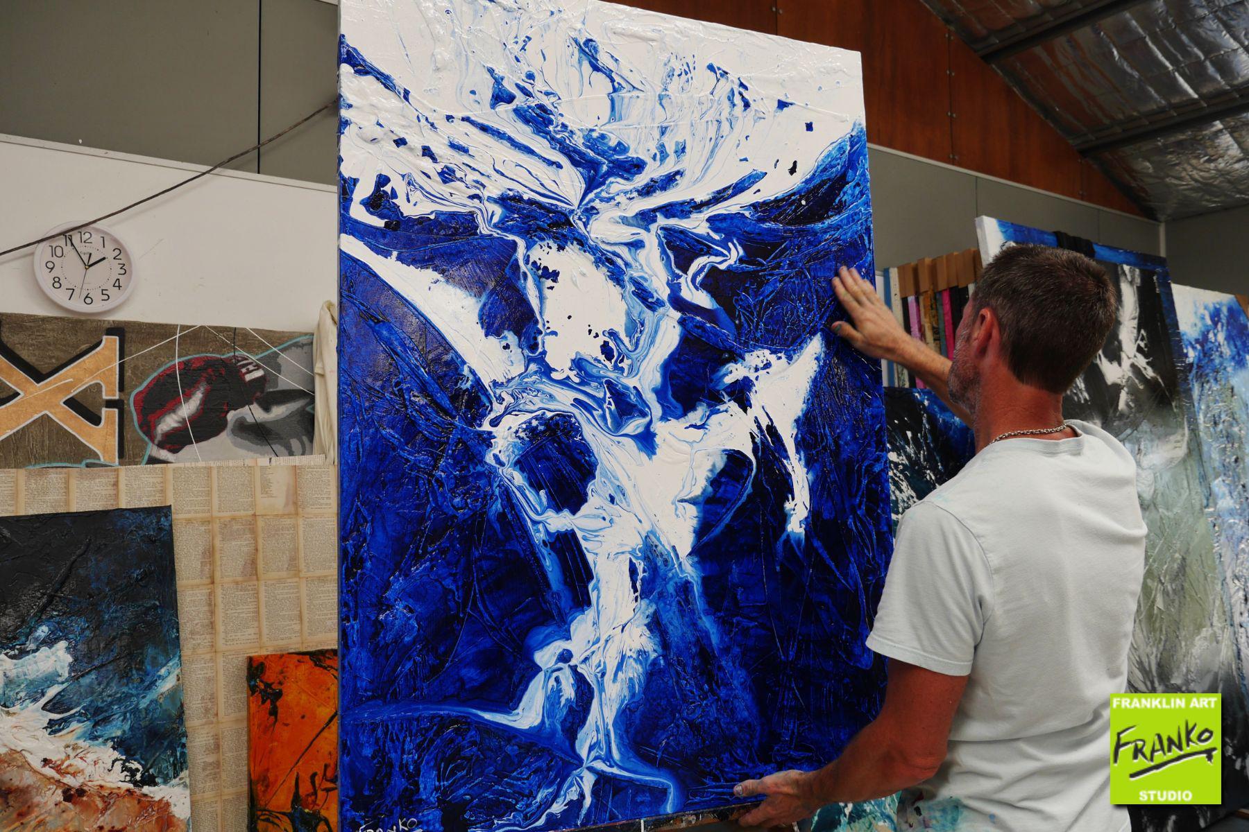 Origins 140cm x 100cm White Blue Textured Abstract Painting (SOLD)-Abstract-[Franko Artist]-[Gold Coast]-[Brisbane]-[Huge]-Franklin Art Studio