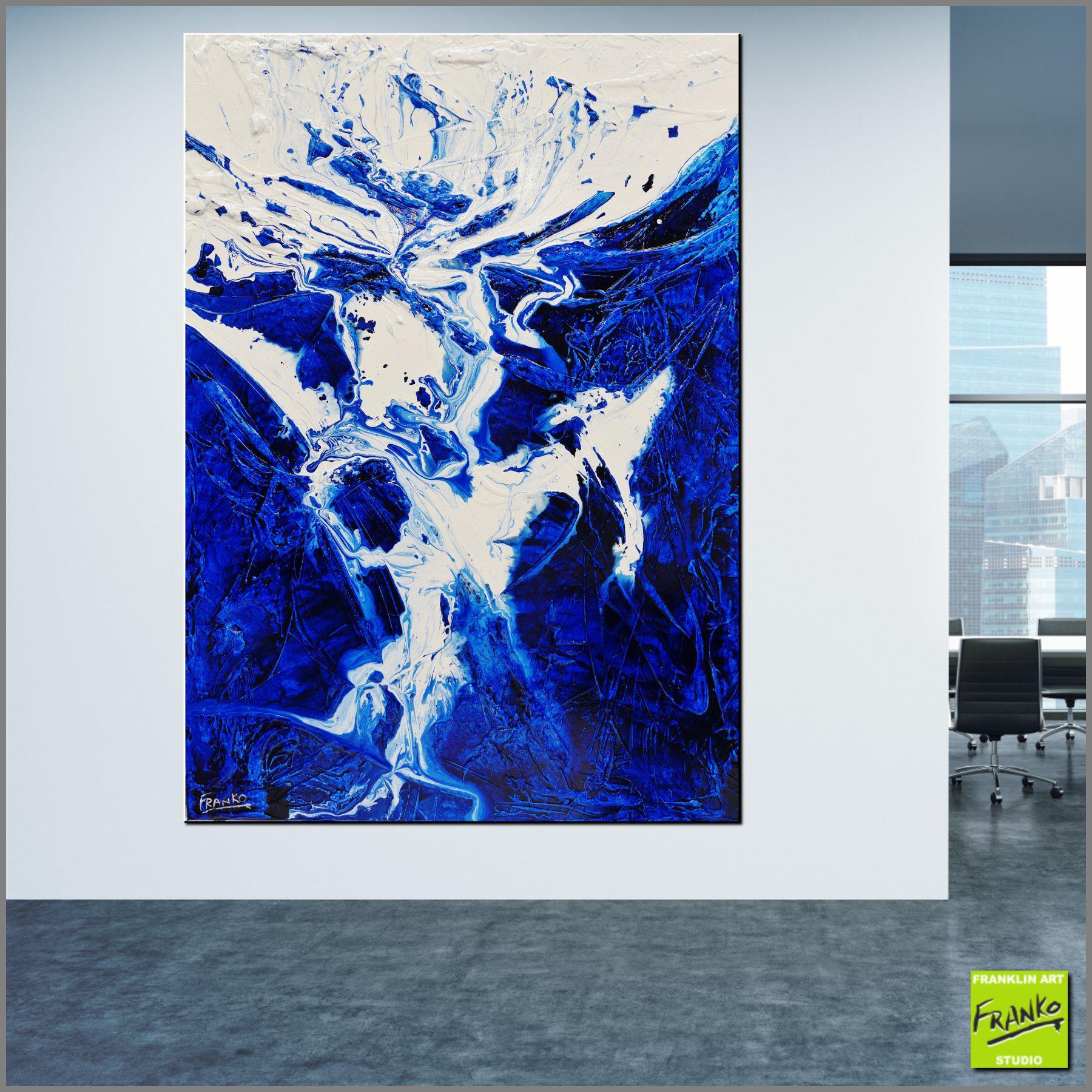 Origins 140cm x 100cm White Blue Textured Abstract Painting (SOLD)-Abstract-Franko-[Franko]-[huge_art]-[Australia]-Franklin Art Studio