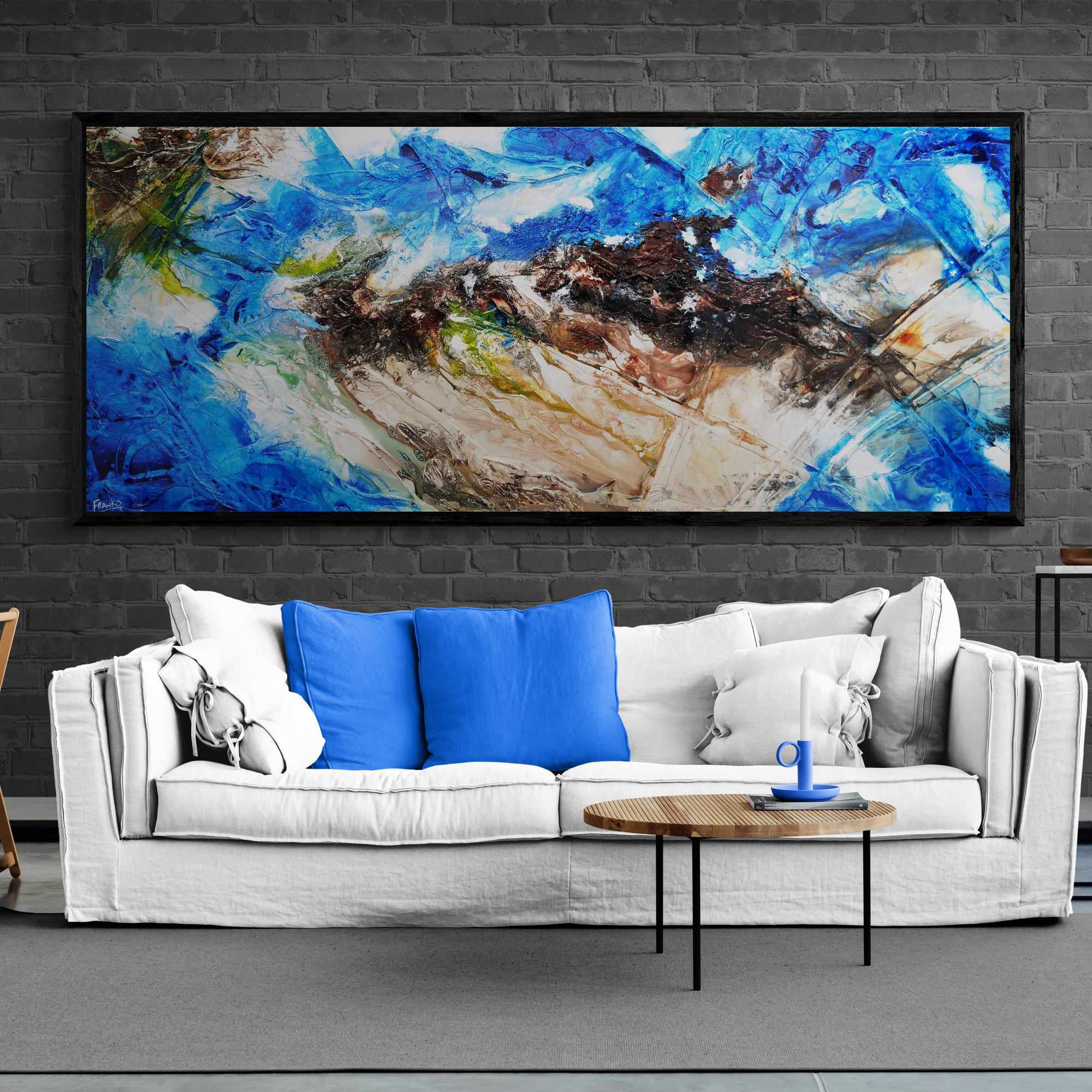 Outback Aquatic 240cm x 100cm Blue Brown Textured Abstract Painting (SOLD)-Abstract-Franko-[franko_artist]-[Art]-[interior_design]-Franklin Art Studio