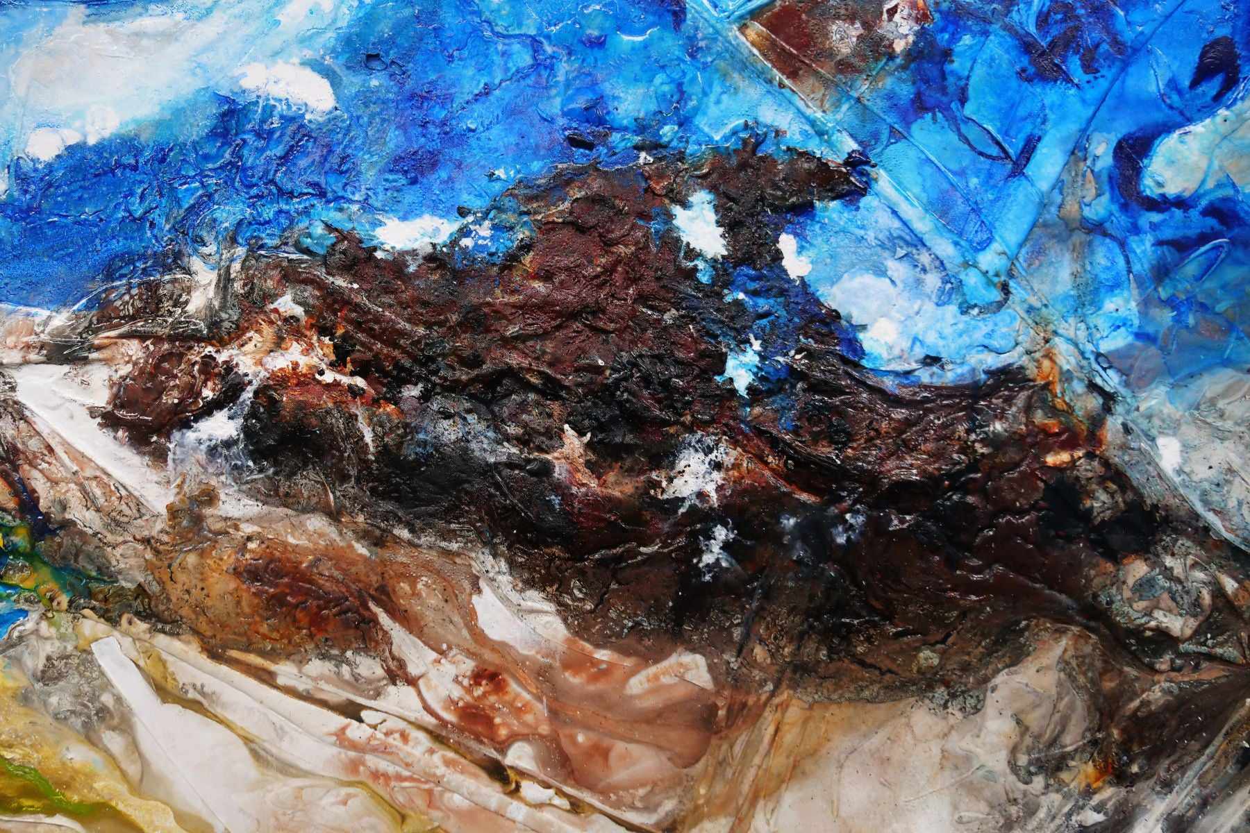 Outback Aquatic 240cm x 100cm Blue Brown Textured Abstract Painting (SOLD)
