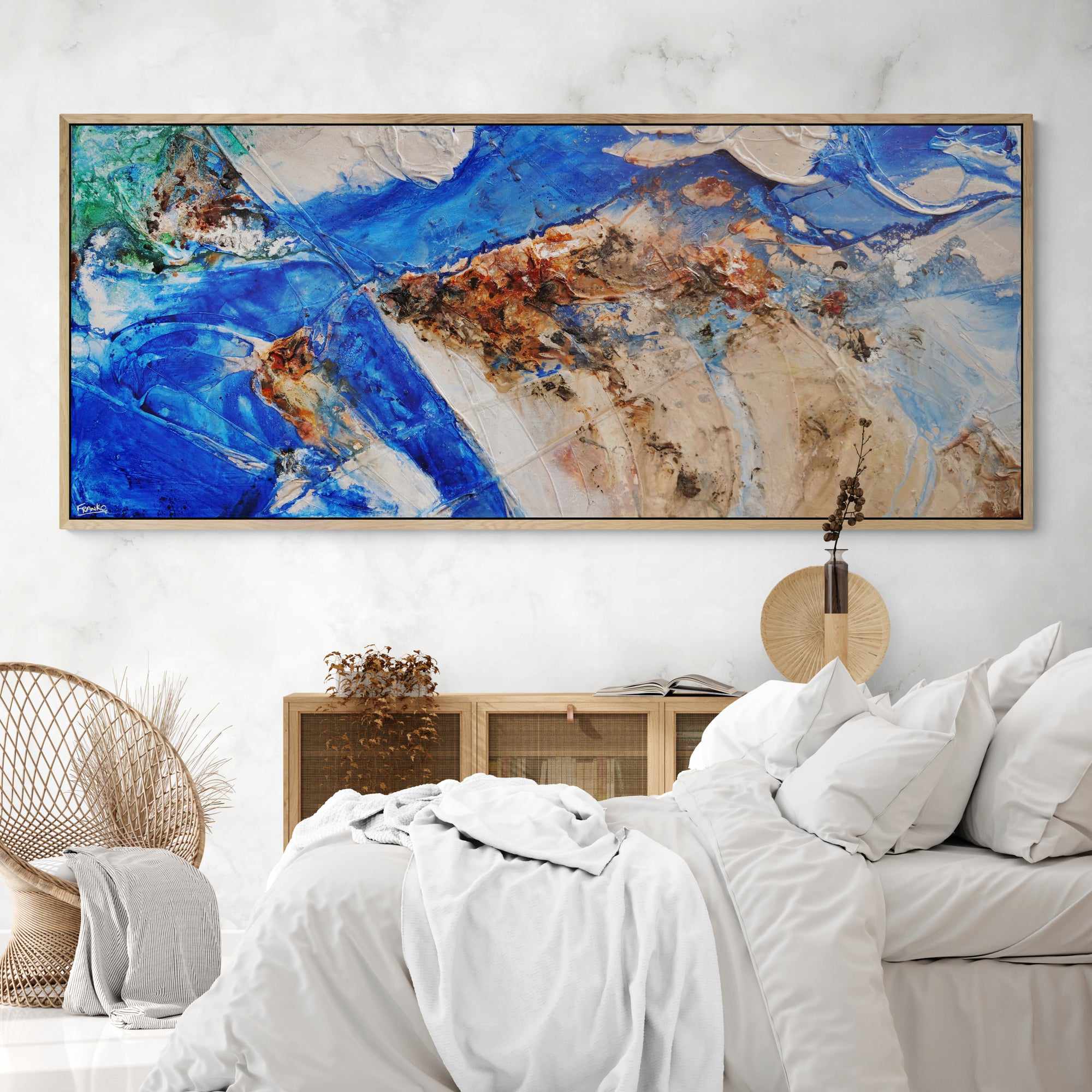 Outback Blue 240cm x 100cm Blue Cream Textured Abstract Painting-Abstract-Franko-[franko_artist]-[Art]-[interior_design]-Franklin Art Studio