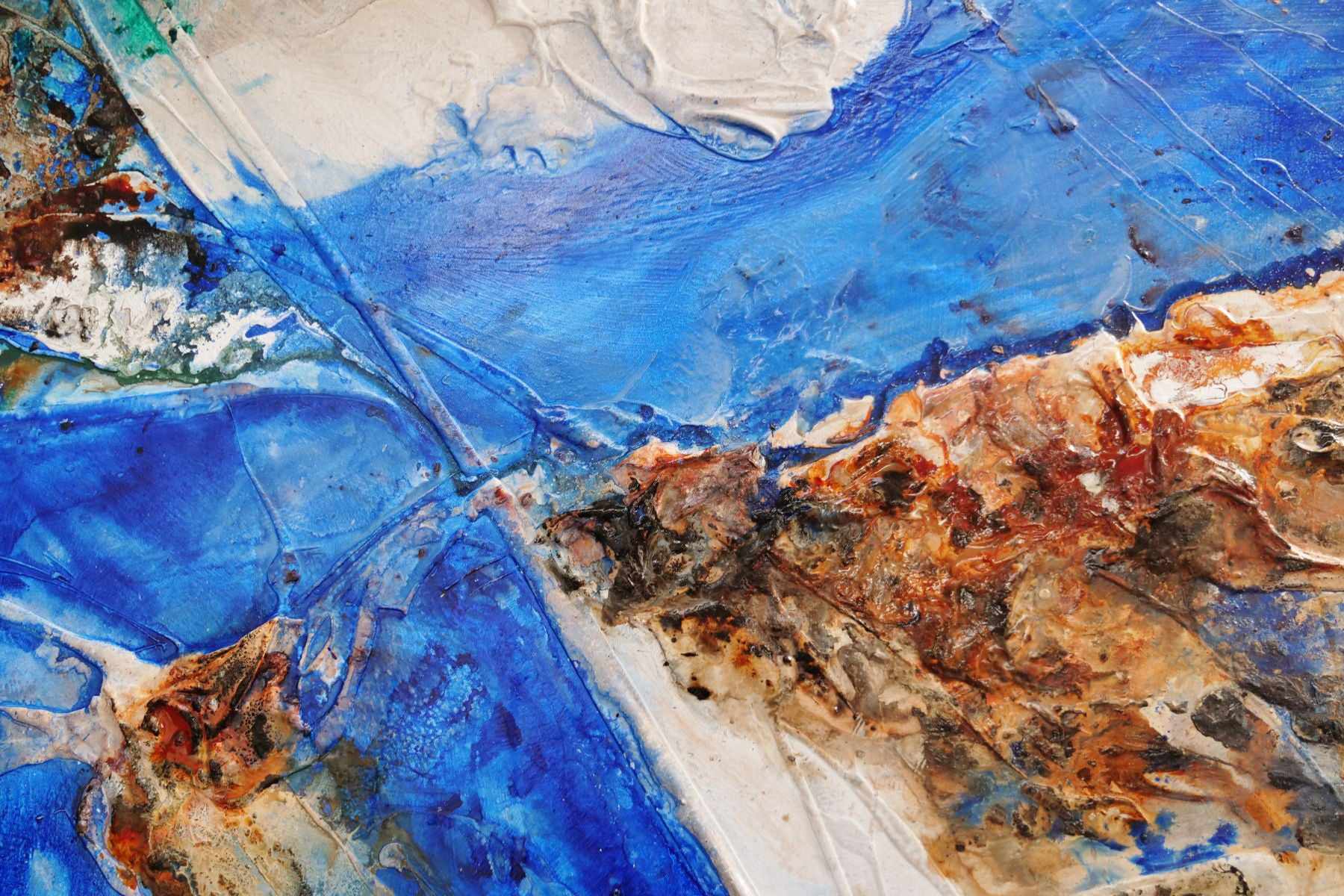 Outback Blue 240cm x 100cm Blue Cream Textured Abstract Painting (SOLD)