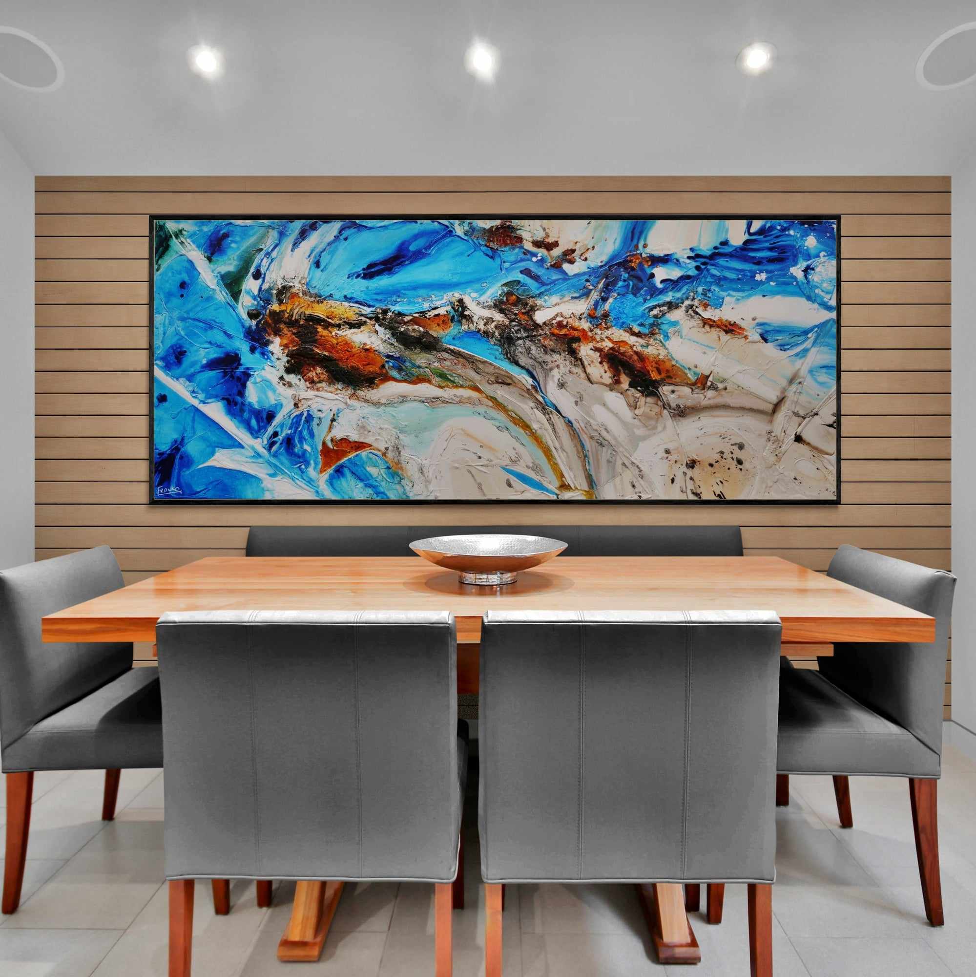 Outback Resonance 240cm x 100cm Blue Cream Textured Abstract Painting-Abstract-Franko-[franko_art]-[beautiful_Art]-[The_Block]-Franklin Art Studio