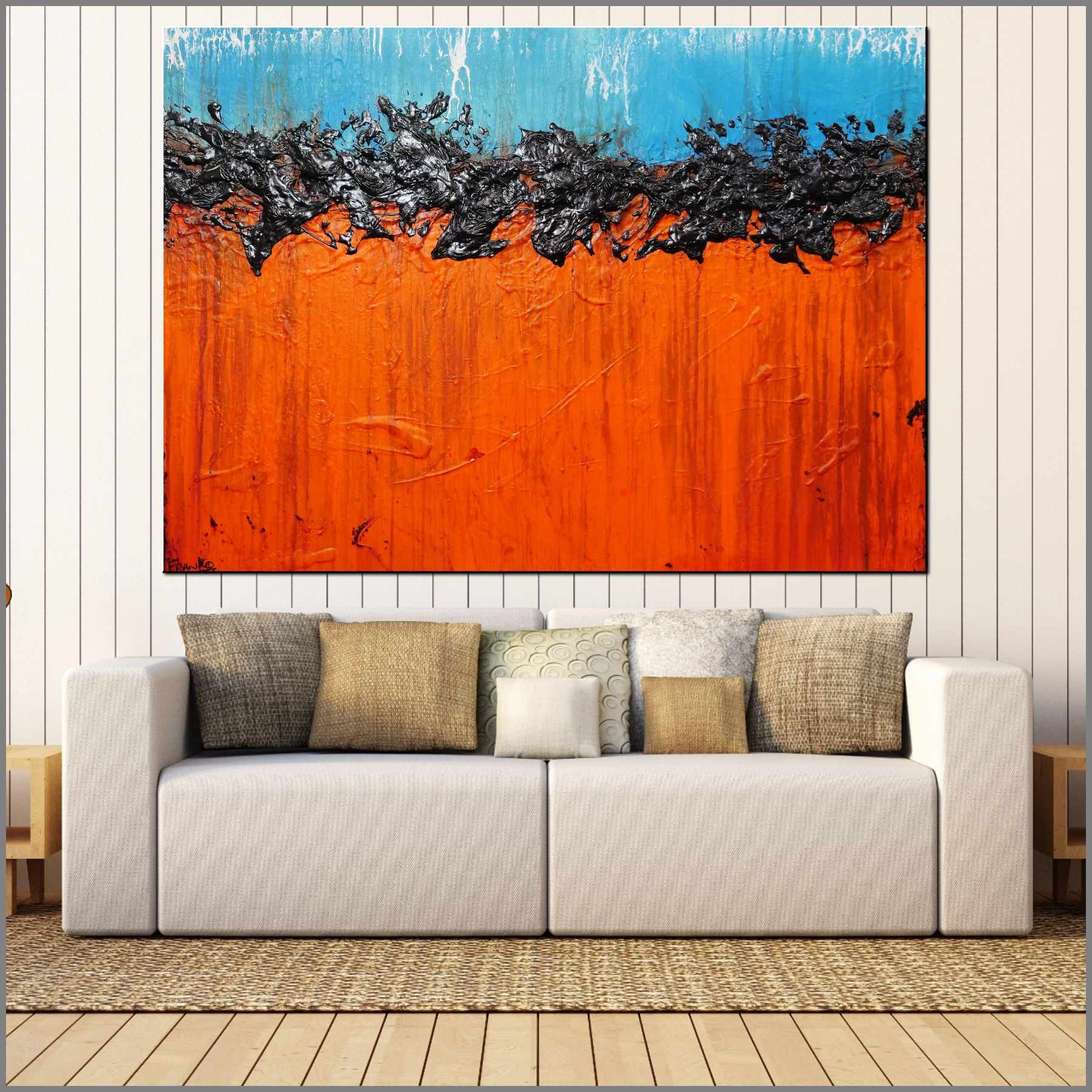 Outback Tango 140cm x 100cm Blue Orange Textured Abstract Painting (SOLD)-Abstract-Franko-[Franko]-[huge_art]-[Australia]-Franklin Art Studio