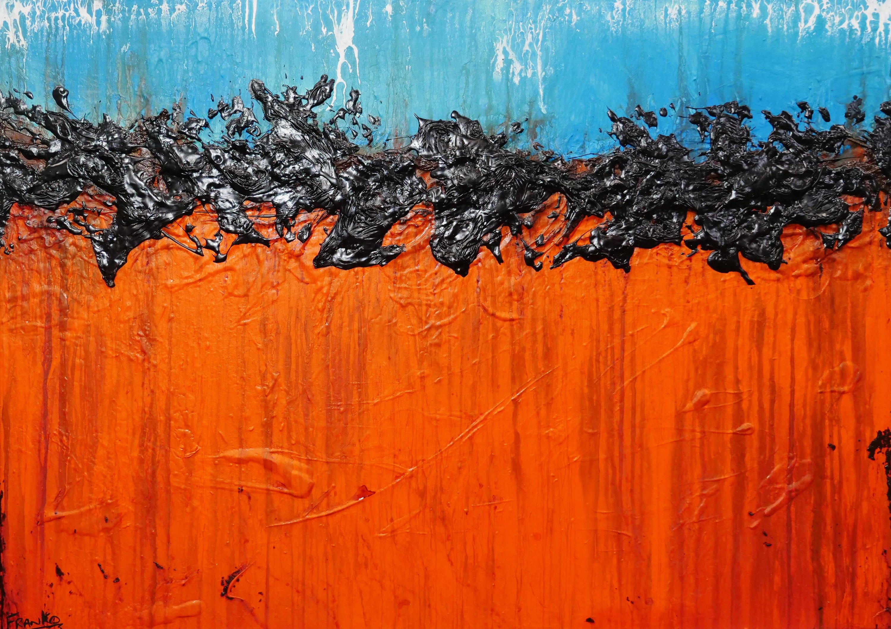 Outback Tango 140cm x 100cm Blue Orange Textured Abstract Painting (SOLD)-Abstract-[Franko ]-[Gallery]-[popular]-[Australia]-Franklin Art Studio