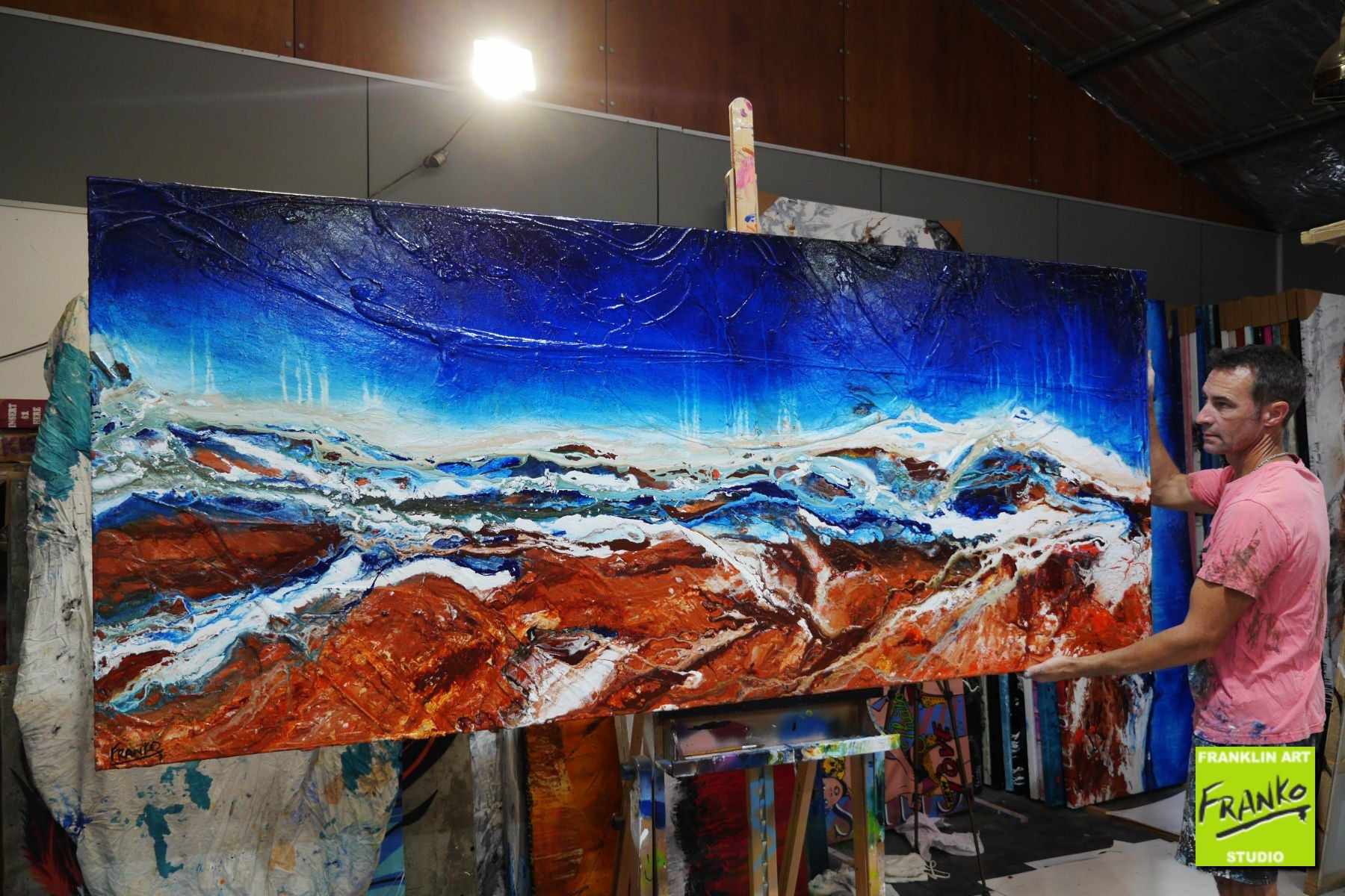 Outback Utopia 240cm x 100cm Blue Brown Textured Abstract Painting (SOLD)-Abstract-Franko-[franko_artist]-[Art]-[interior_design]-Franklin Art Studio