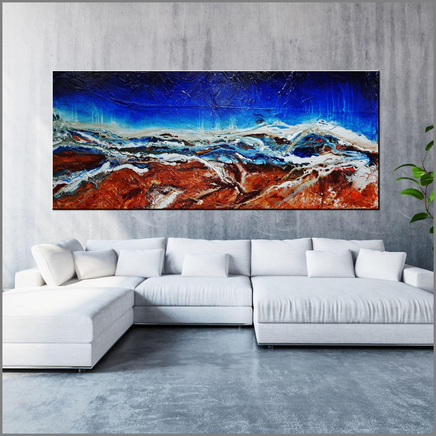 Outback Utopia 240cm x 100cm Blue Brown Textured Abstract Painting (SOLD)-Abstract-Franko-[Franko]-[huge_art]-[Australia]-Franklin Art Studio