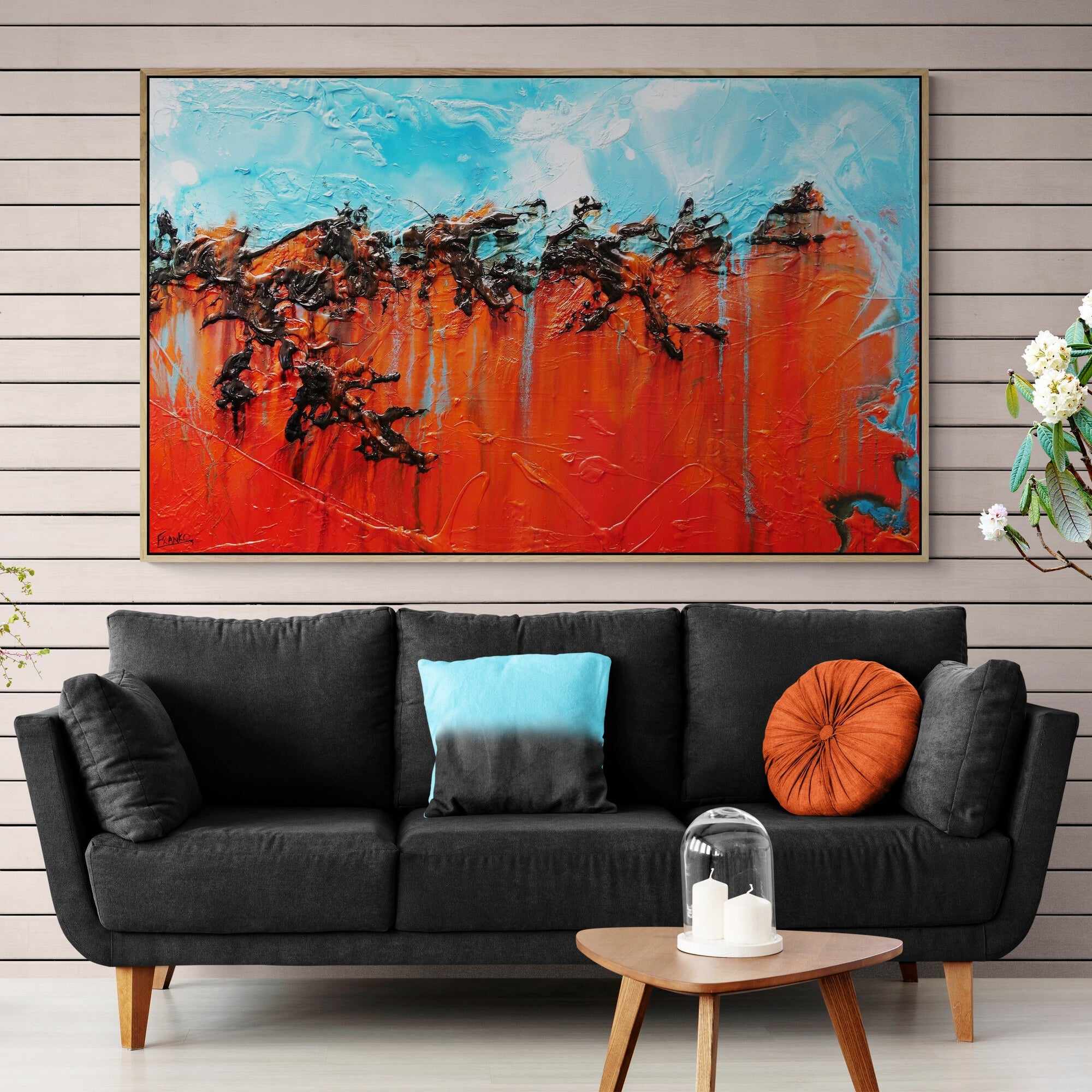 Outback Vibes 160cm x 100cm Orange Blue Textured Abstract Painting (SOLD)-Abstract-Franko-[franko_art]-[beautiful_Art]-[The_Block]-Franklin Art Studio