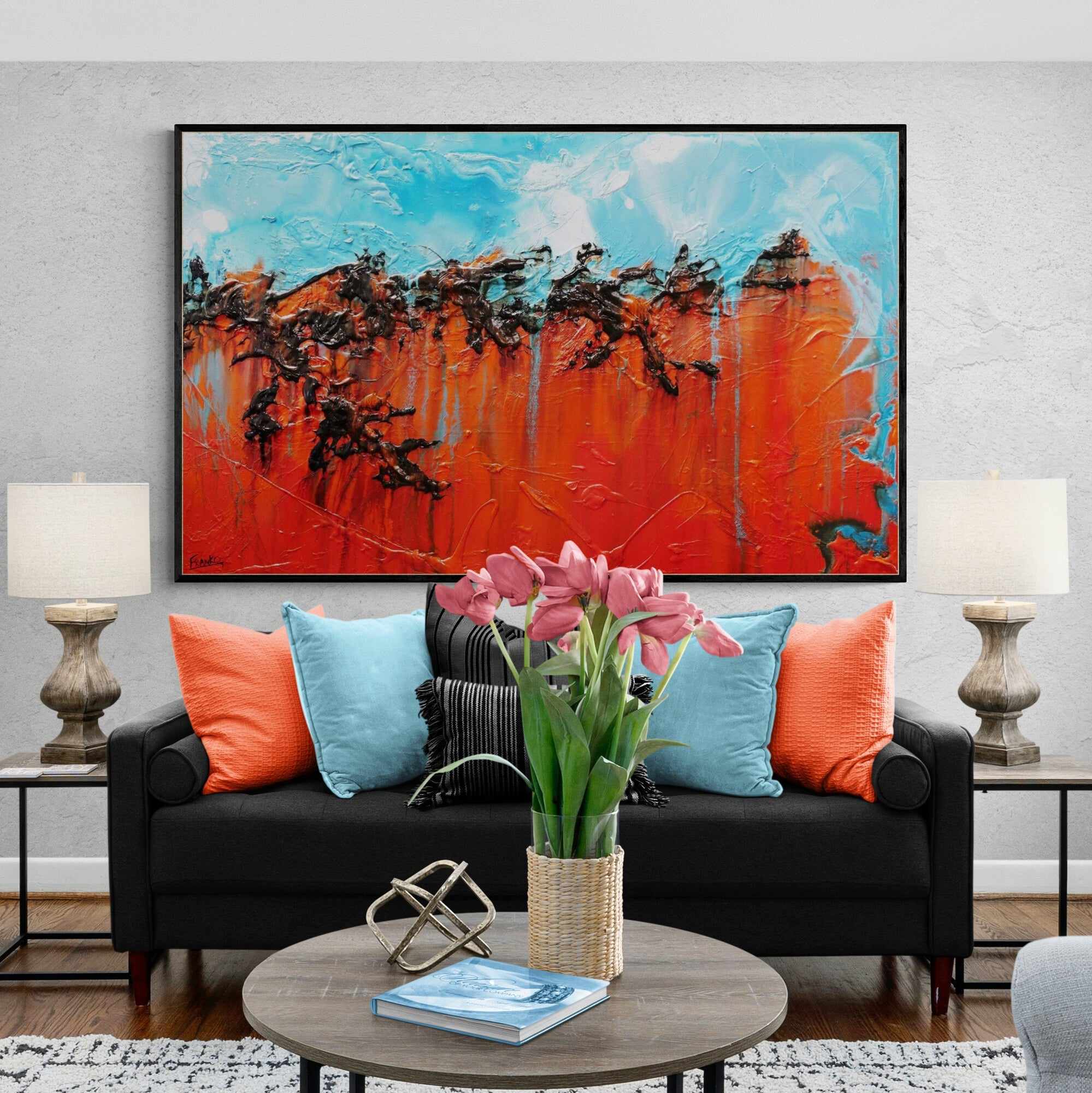 Outback Vibes 160cm x 100cm Orange Blue Textured Abstract Painting (SOLD)-Abstract-Franko-[Franko]-[huge_art]-[Australia]-Franklin Art Studio