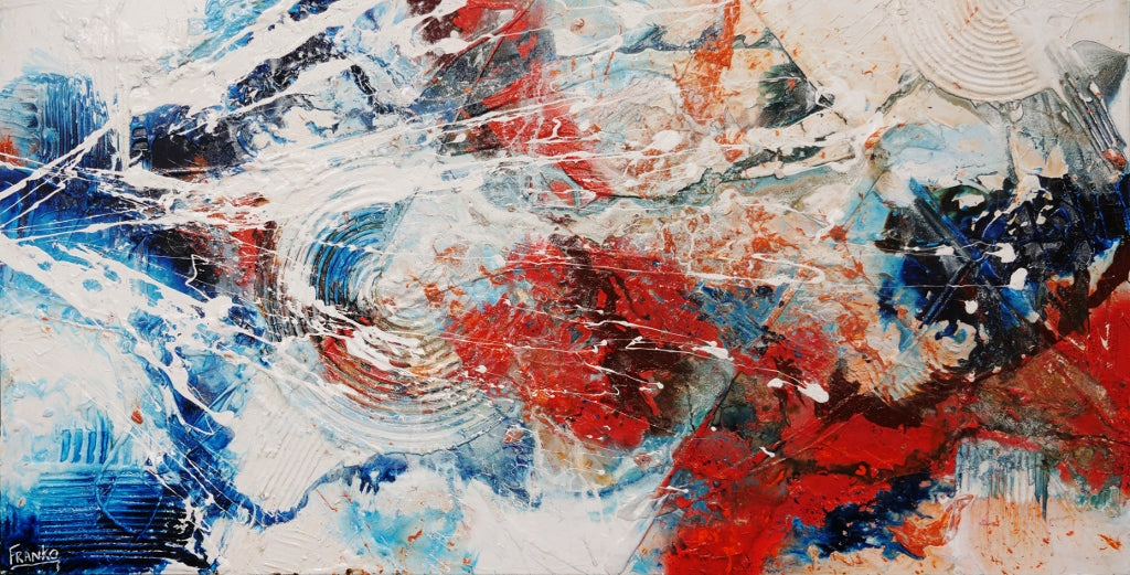 Overlanding 190cm x 100cm White Orange Blue Textured Abstract Painting (SOLD)-Abstract-Franko-[Franko]-[Australia_Art]-[Art_Lovers_Australia]-Franklin Art Studio