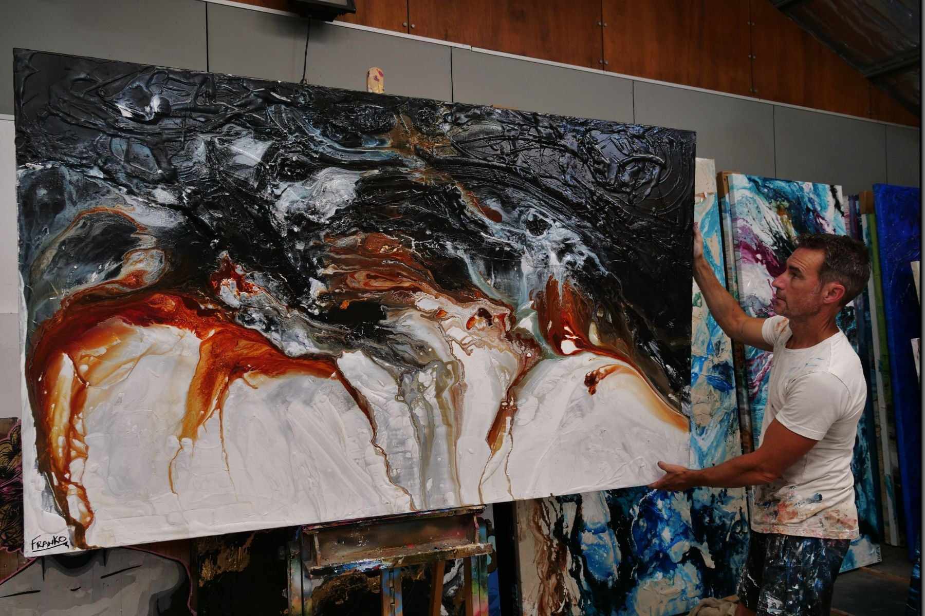 Oxide Coast 200cm x 120cm Black White Oxide Textured Abstract Painting (SOLD)-Abstract-[Franko Artist]-[Gold Coast]-[Brisbane]-[Huge]-Franklin Art Studio