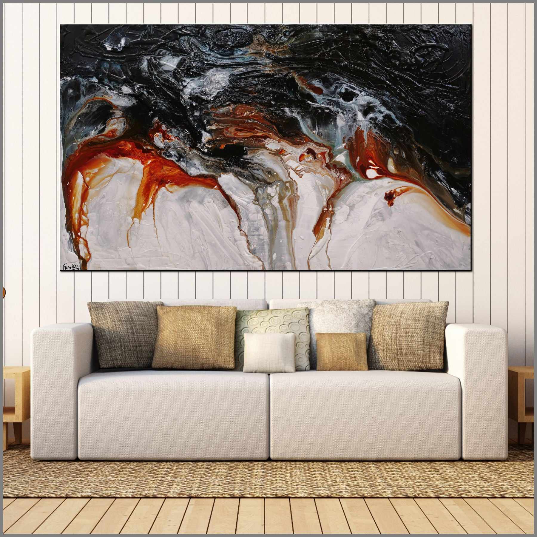 Oxide Coast 200cm x 120cm Black White Oxide Textured Abstract Painting (SOLD)-Abstract-Franko-[Franko]-[huge_art]-[Australia]-Franklin Art Studio