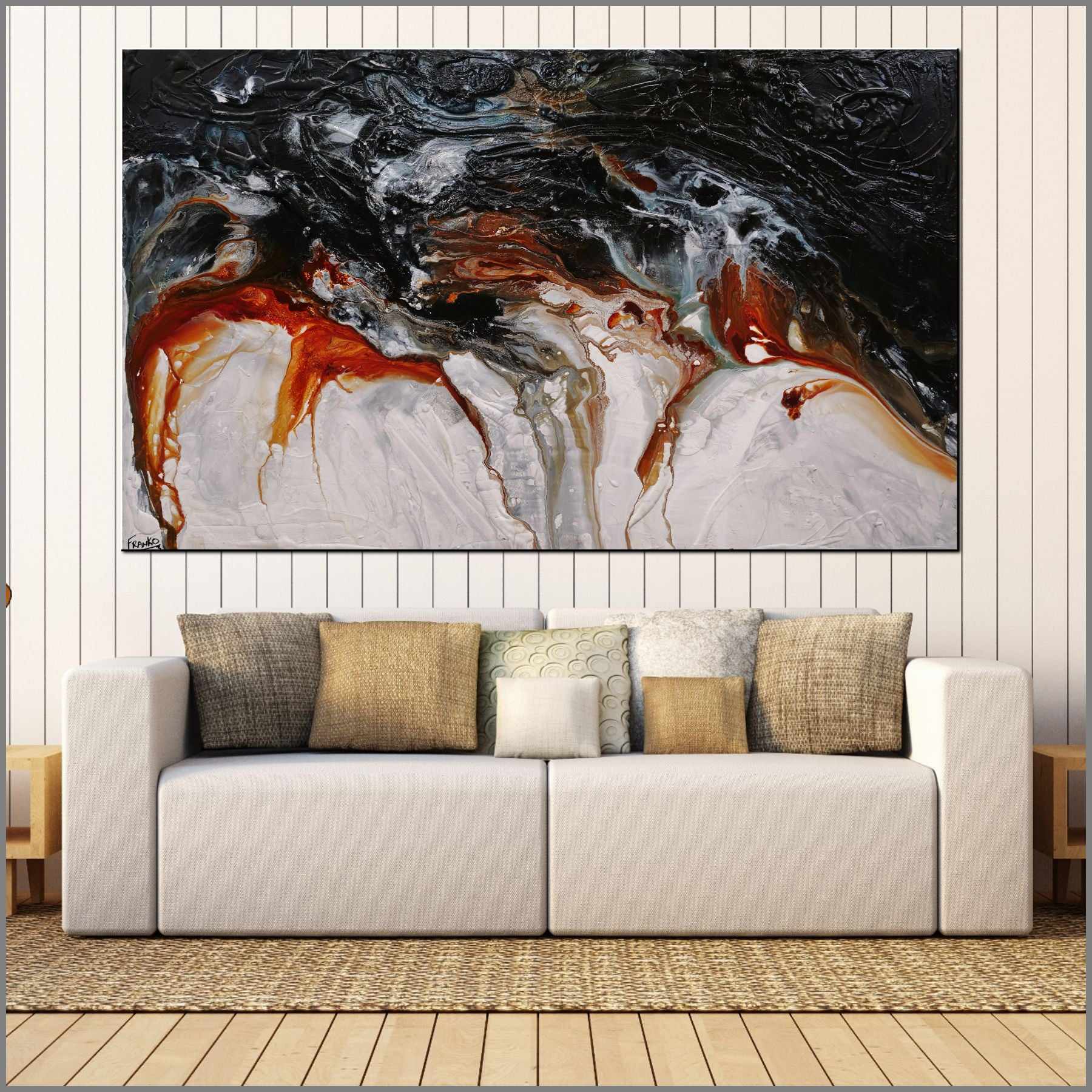 Oxide Coast 200cm x 120cm Black White Oxide Textured Abstract Painting (SOLD)-Abstract-Franko-[huge]-[Australian]-[best Selling]-Franklin Art Studio