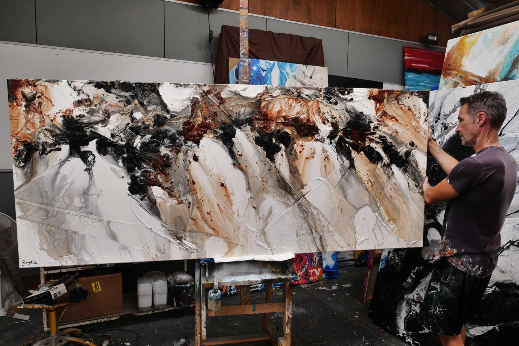 Oxide Noir 240cm x 100cm Oxide White Textured Abstract Painting (SOLD)-Abstract-[Franko Artist]-[Gold Coast]-[Brisbane]-[Huge]-Franklin Art Studio
