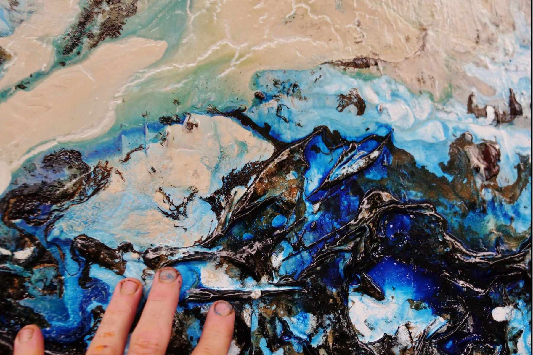 Oyster Cove 160cm x 100cm Blue Cream Textured Abstract Painting (SOLD)