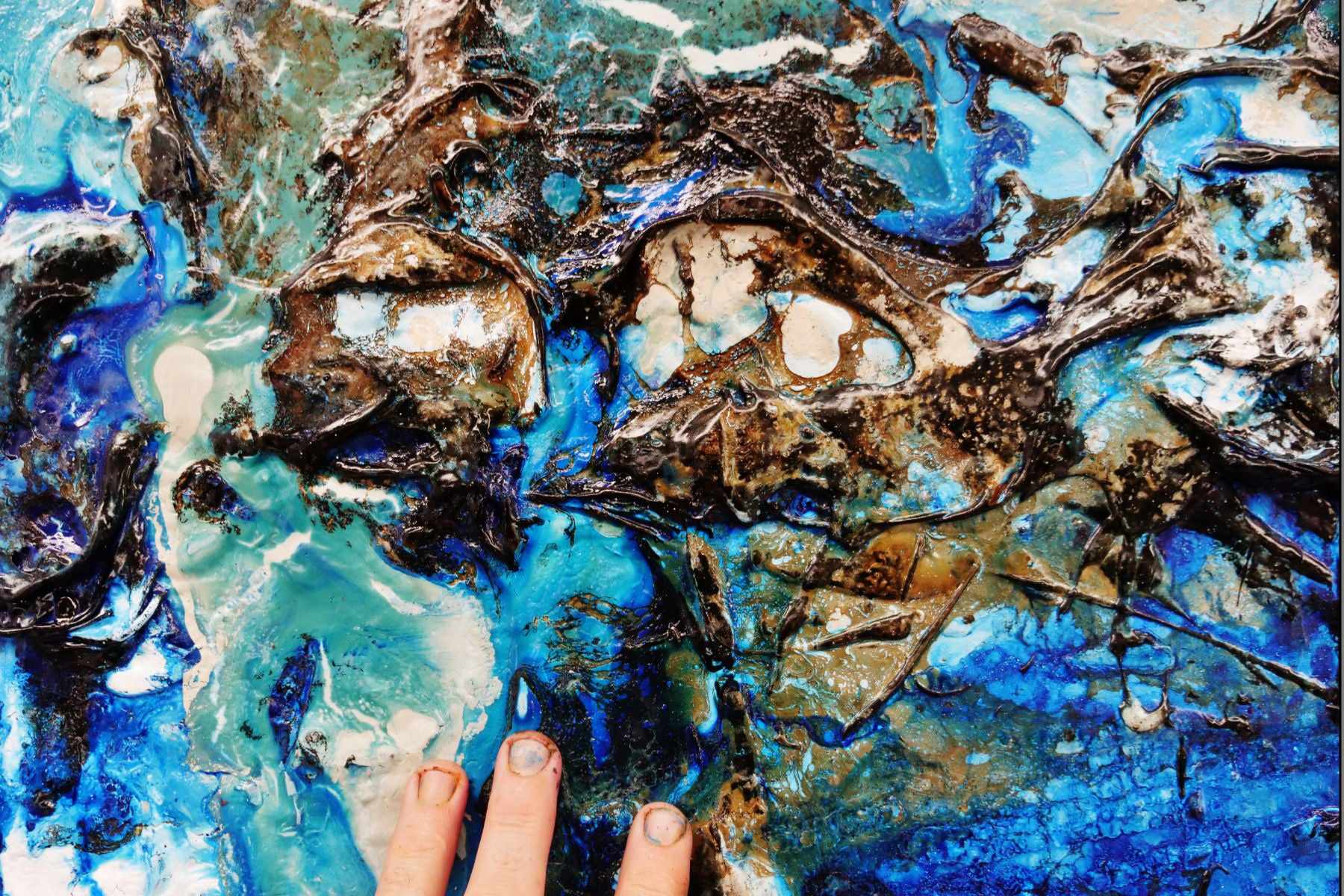 Oyster Cove 160cm x 100cm Blue Cream Textured Abstract Painting (SOLD)-Abstract-[Franko]-[Artist]-[Australia]-[Painting]-Franklin Art Studio