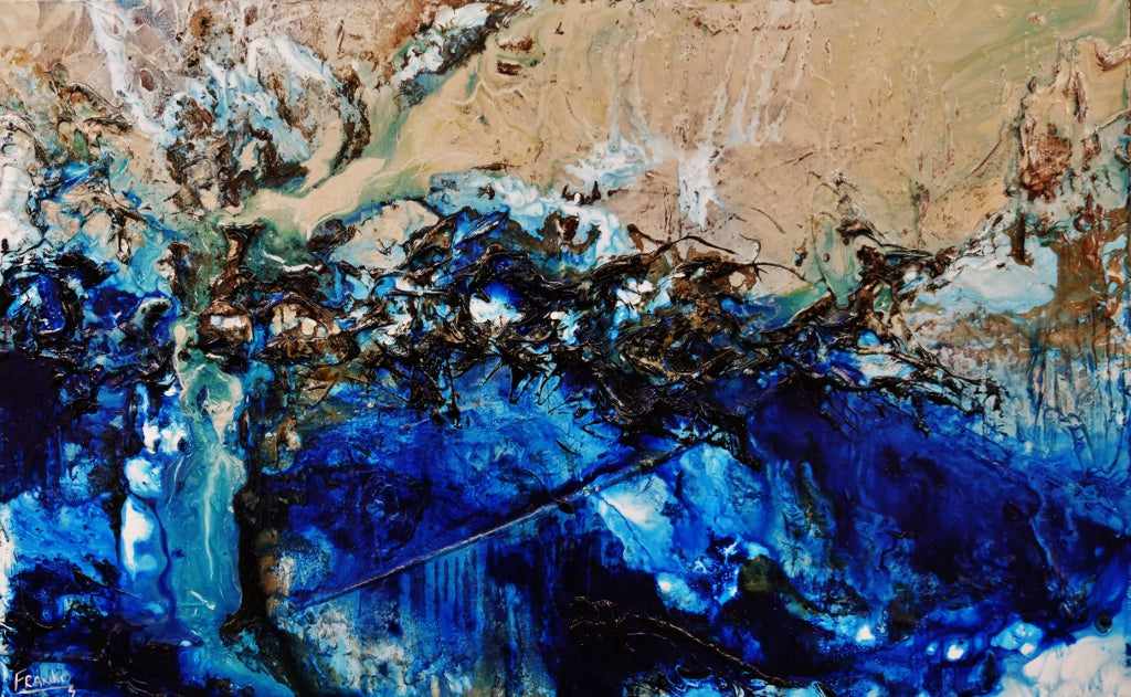 Oyster Cove 160cm x 100cm Blue Cream Textured Abstract Painting (SOLD)-Abstract-[Franko ]-[Gallery]-[popular]-[Australia]-Franklin Art Studio