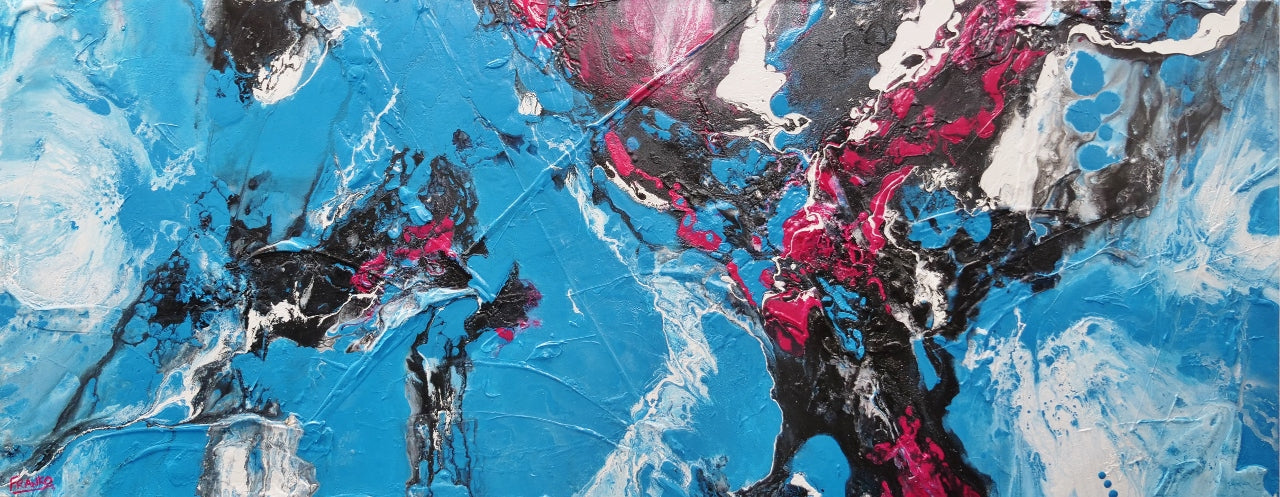 Teal Silk 200cm x 80cm Teal Magenta Textured Abstract Painting