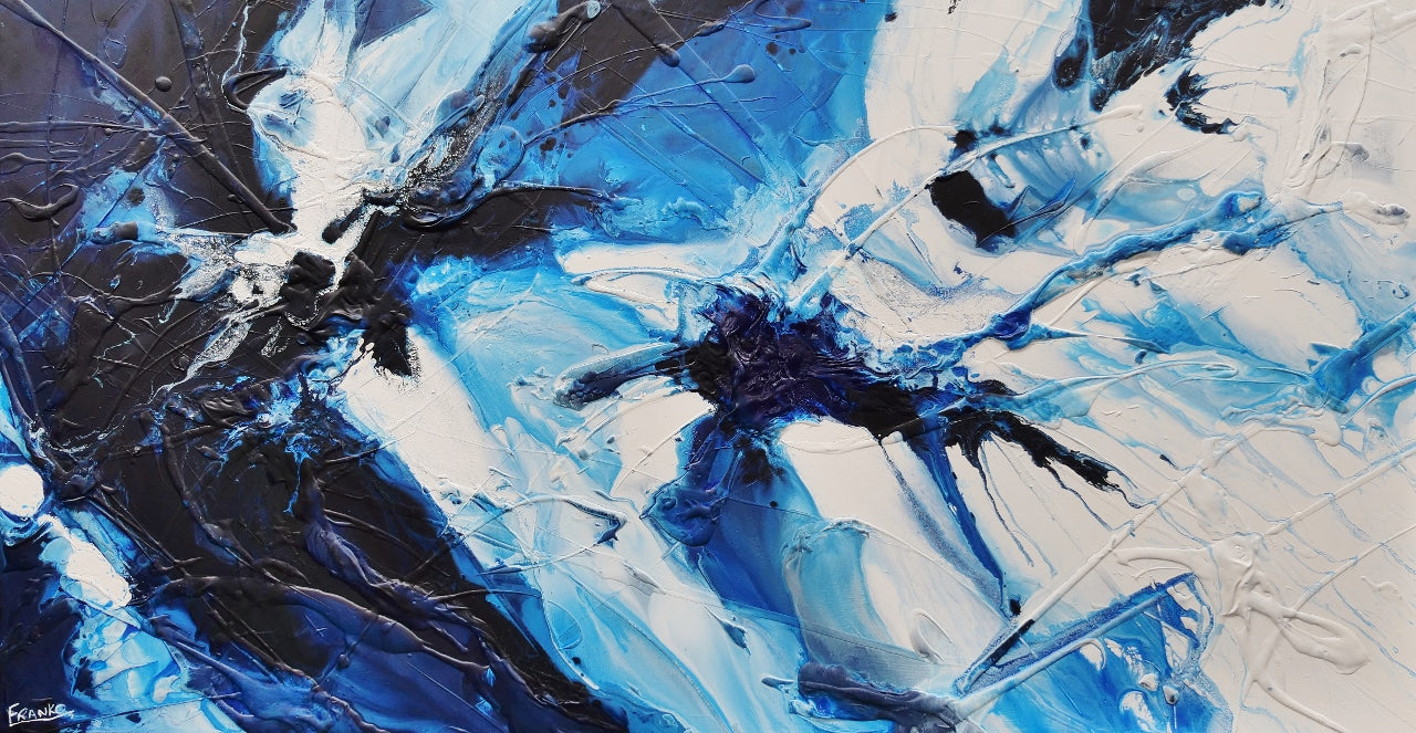 Blue Static 190cm x 100cm Blues White Black Textured Abstract Painting