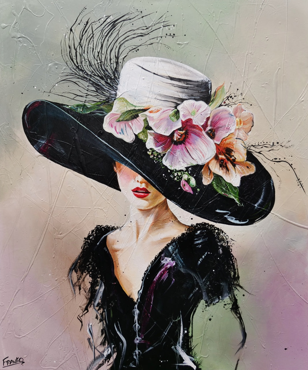 Margot 120cm x 100cm Flower Hat Abstract Elegance Textured Painting (SOLD)