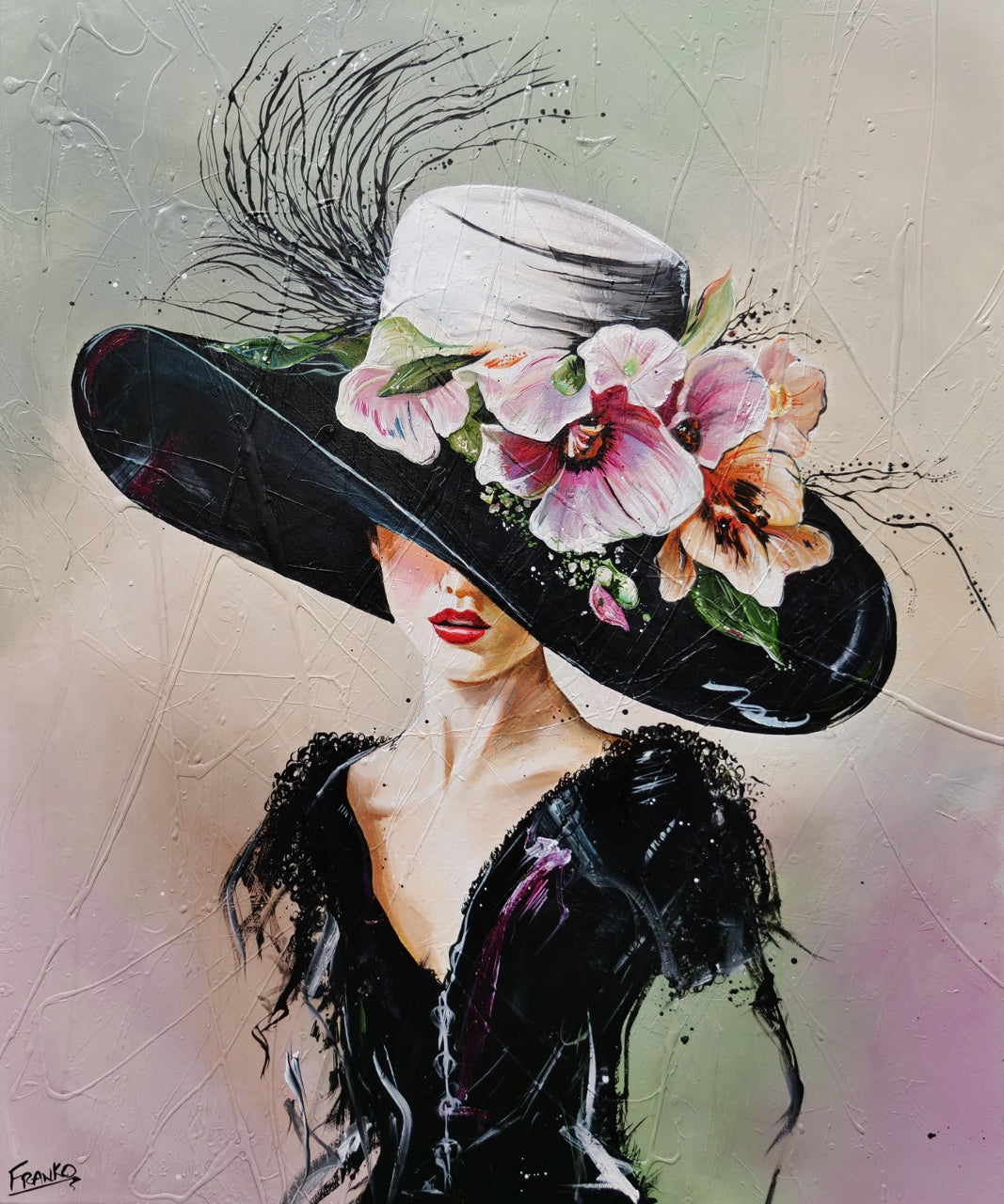 Margot 120cm x 100cm Flower Hat Abstract Elegance Textured Painting (SOLD)-people-[Franko ]-[Gallery]-[popular]-[Australia]-Franklin Art Studio
