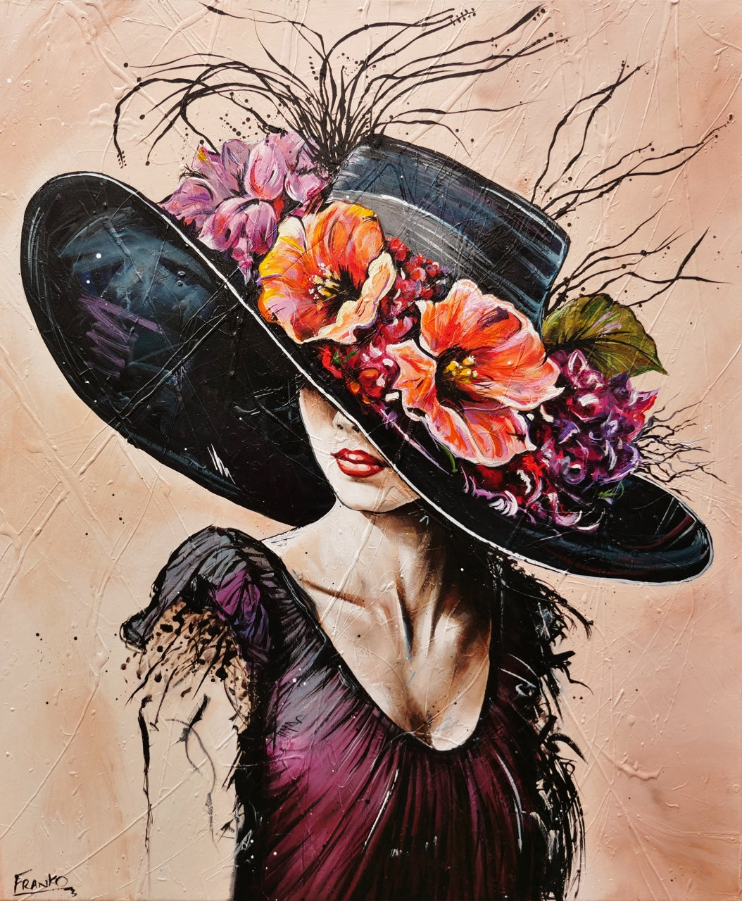 Brittany 120cm x 100cm Flower Hat Abstract Elegance Textured Painting (SOLD)