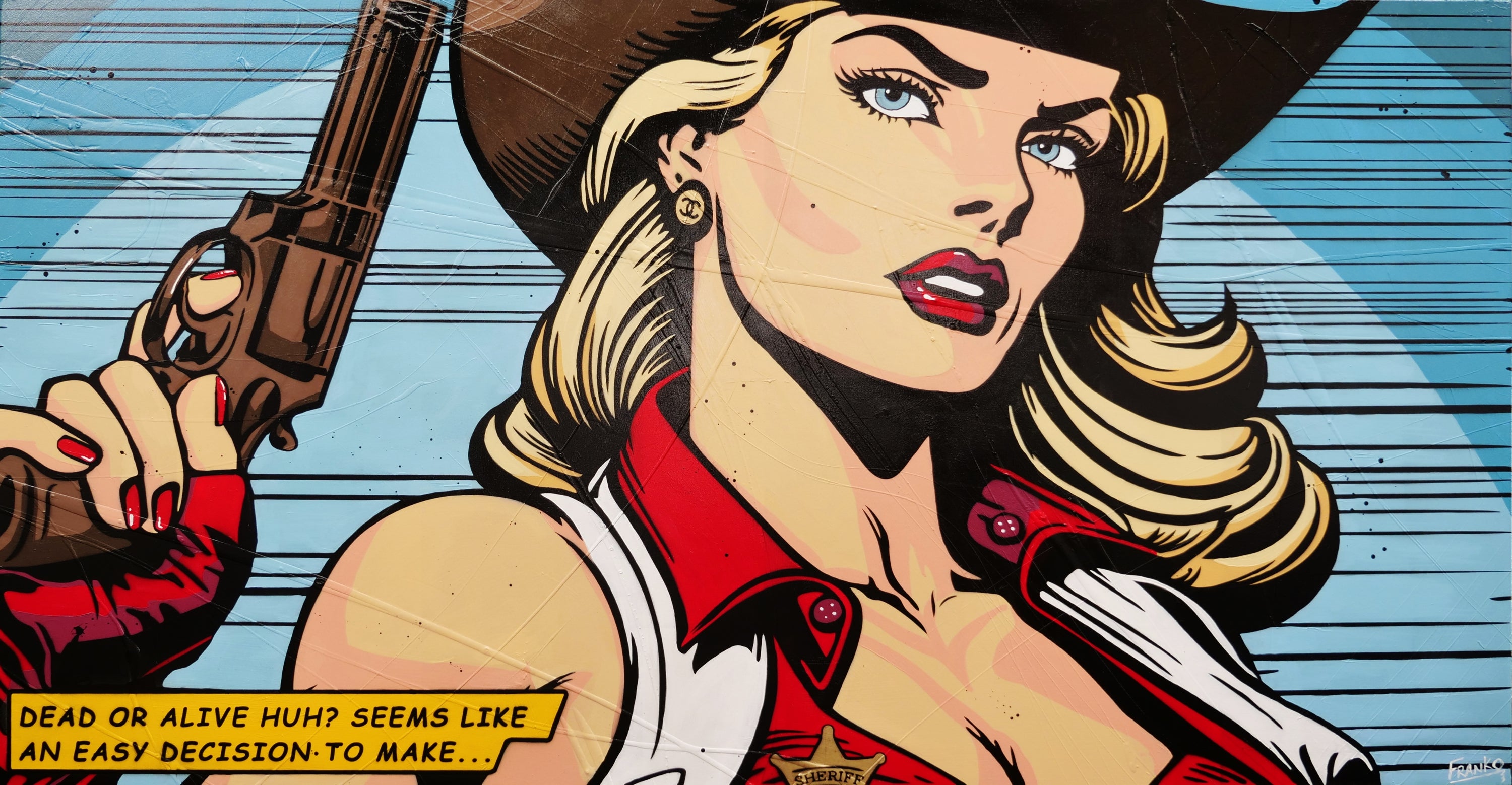 Dead or Alive 190cm x 100cm Cowgirl Textured Urban Pop Art Painting (SOLD)