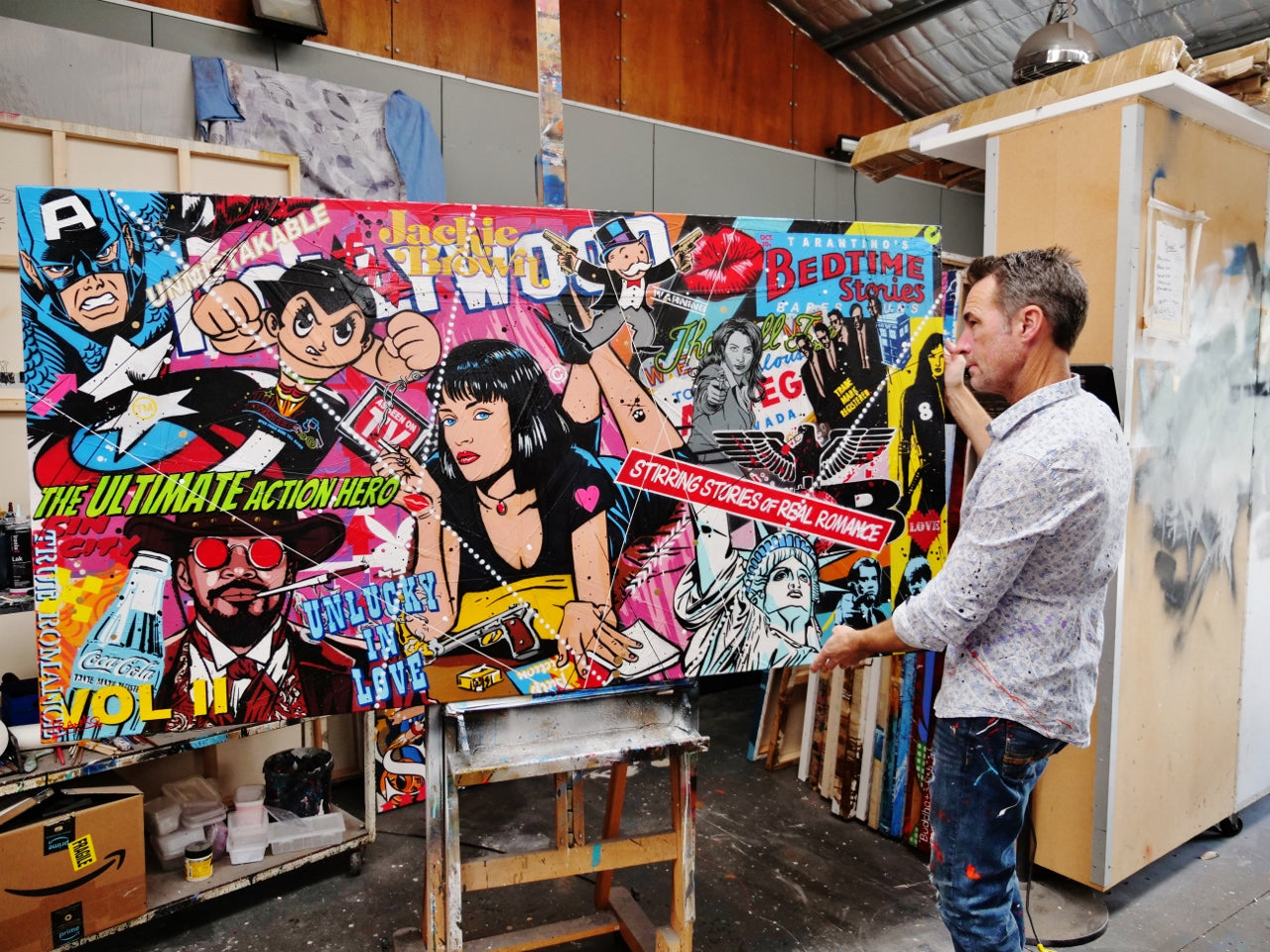 Tarantino Time 190cm x 100cm Django Pulp Fiction Textured Urban Pop Art Painting (SOLD)-Urban Pop Art-[Franko Artist]-[Gold Coast]-[Brisbane]-[Huge]-Franklin Art Studio