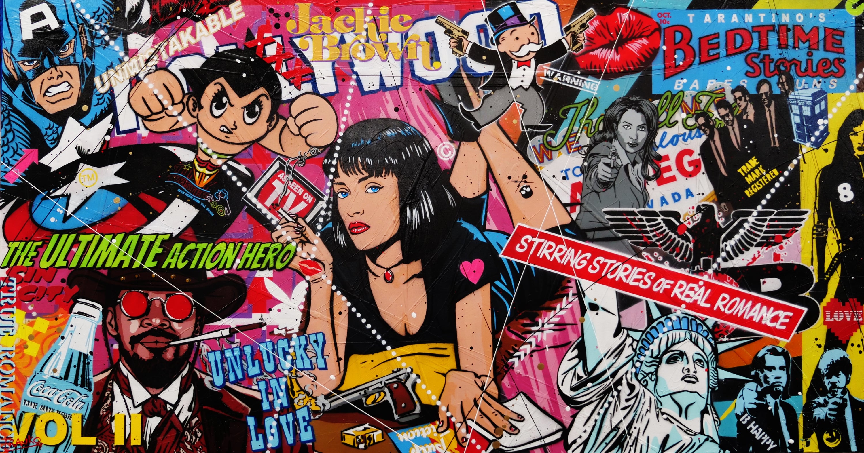 Tarantino Time 190cm x 100cm Django Pulp Fiction Textured Urban Pop Art Painting (SOLD)-Urban Pop Art-[Franko ]-[Gallery]-[popular]-[Australia]-Franklin Art Studio