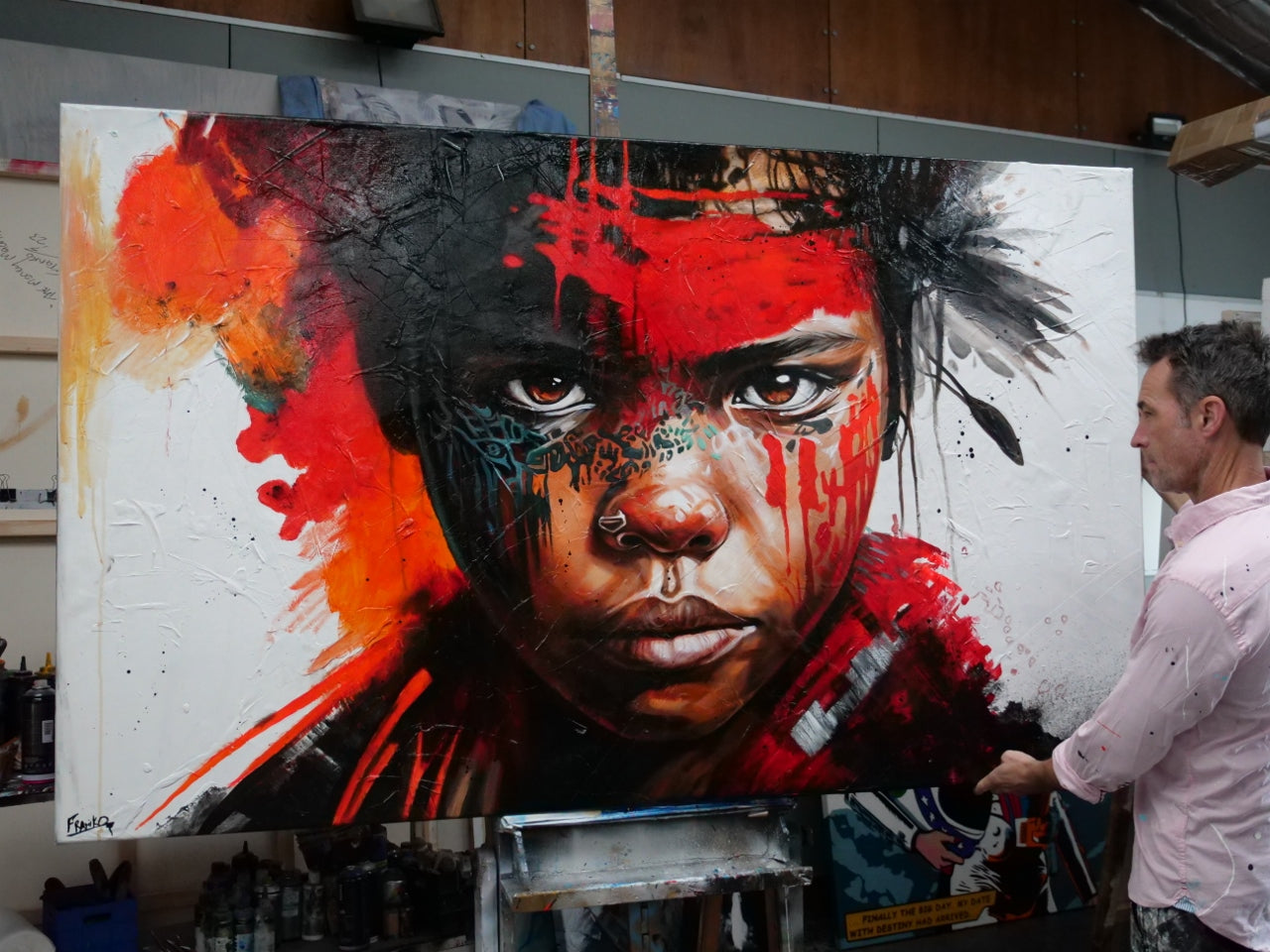 Warrior 200cm x 120cm Brave and Beautiful Abstract Framed Textured Painting (SOLD)-people-[Franko Artist]-[Gold Coast]-[Brisbane]-[Huge]-Franklin Art Studio