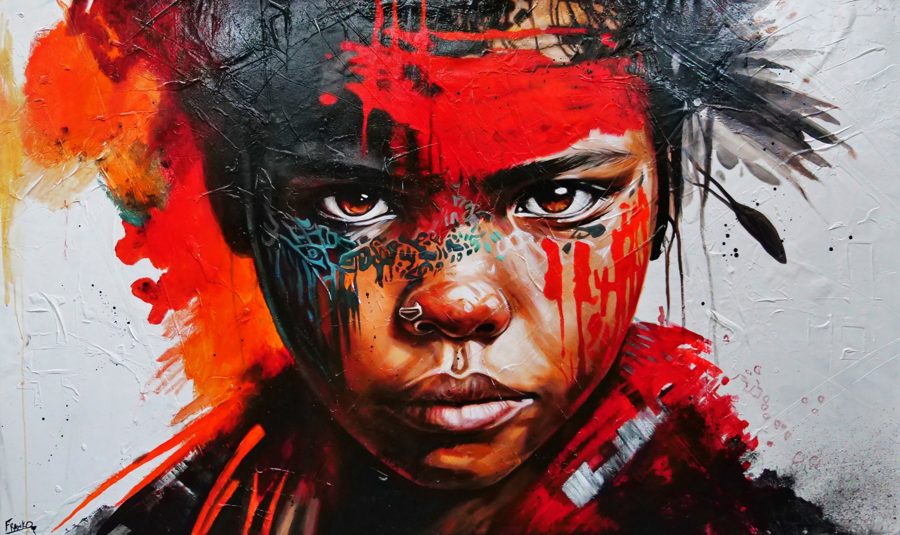 Warrior 200cm x 120cm Brave and Beautiful Abstract Framed Textured Painting (SOLD)-people-[Franko ]-[Gallery]-[popular]-[Australia]-Franklin Art Studio