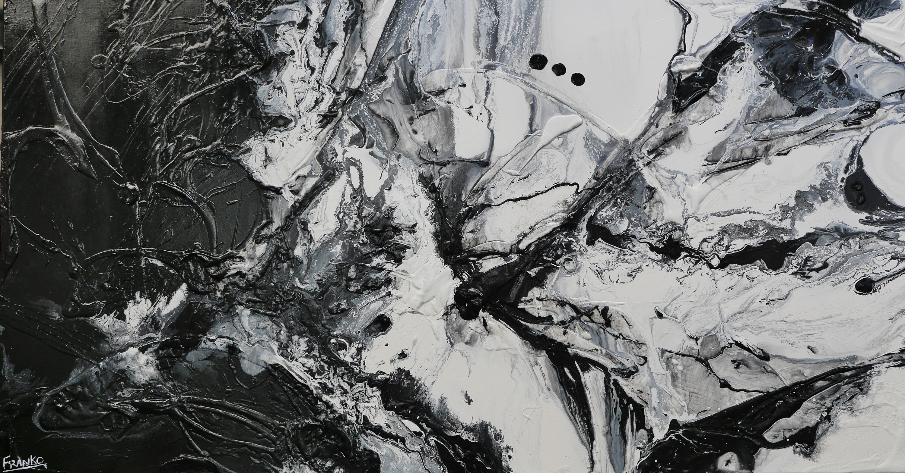 Black Haze 190cm x 100cm Black White Textured Abstract Painting
