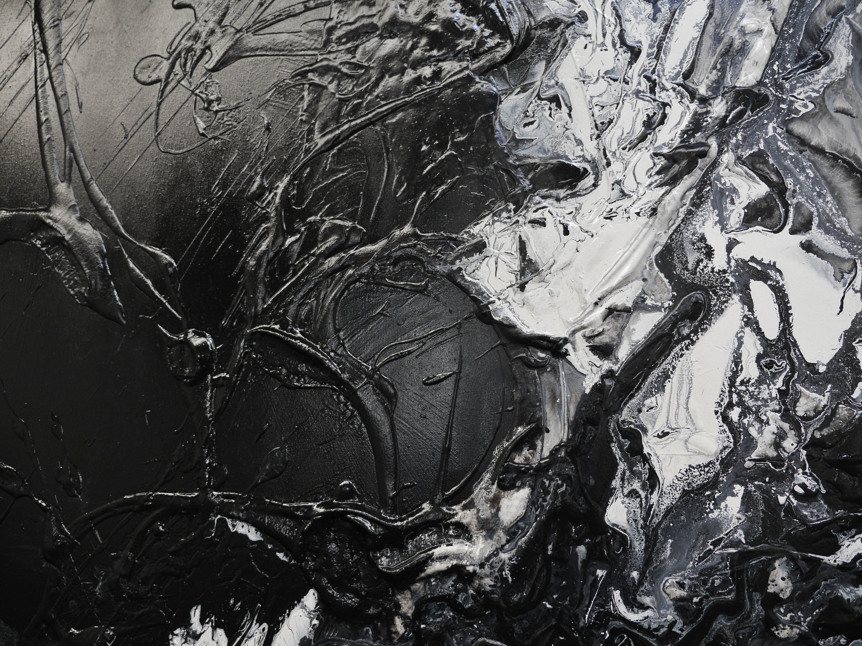 Black Haze 190cm x 100cm Black White Textured Abstract Painting (SOLD)