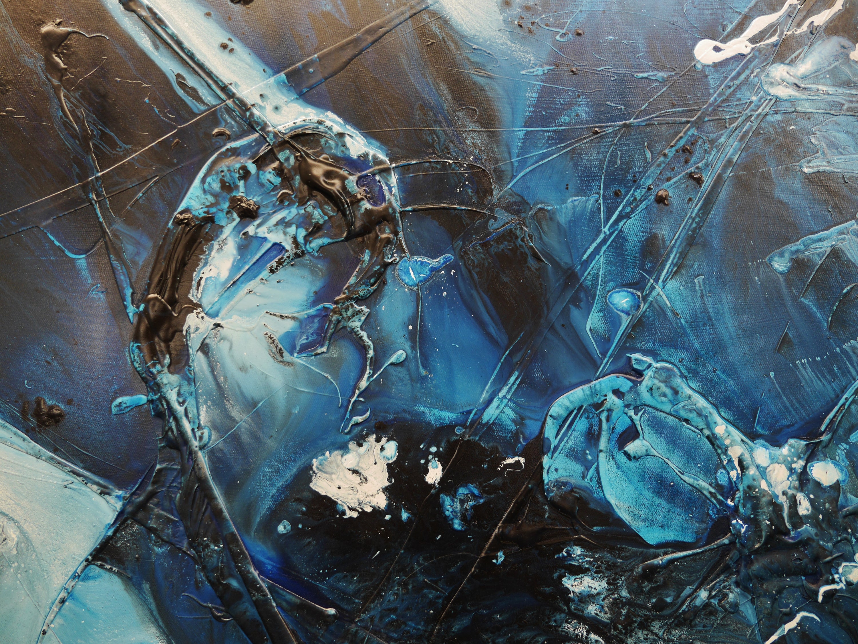 Black and Blue 270cm x 120cm Black Blue White Textured Abstract Painting (SOLD)