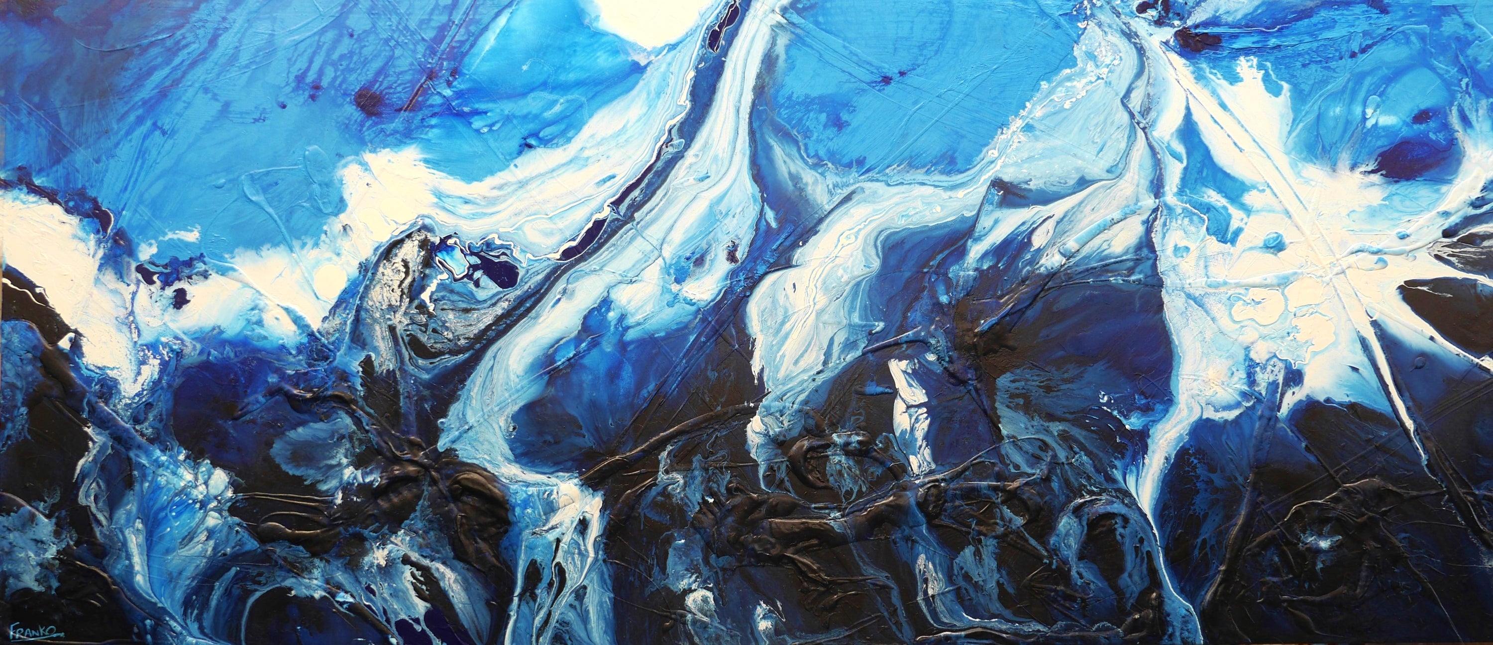 The Blue 270cm x 120cm Black Blue White Textured Abstract Painting (SOLD)