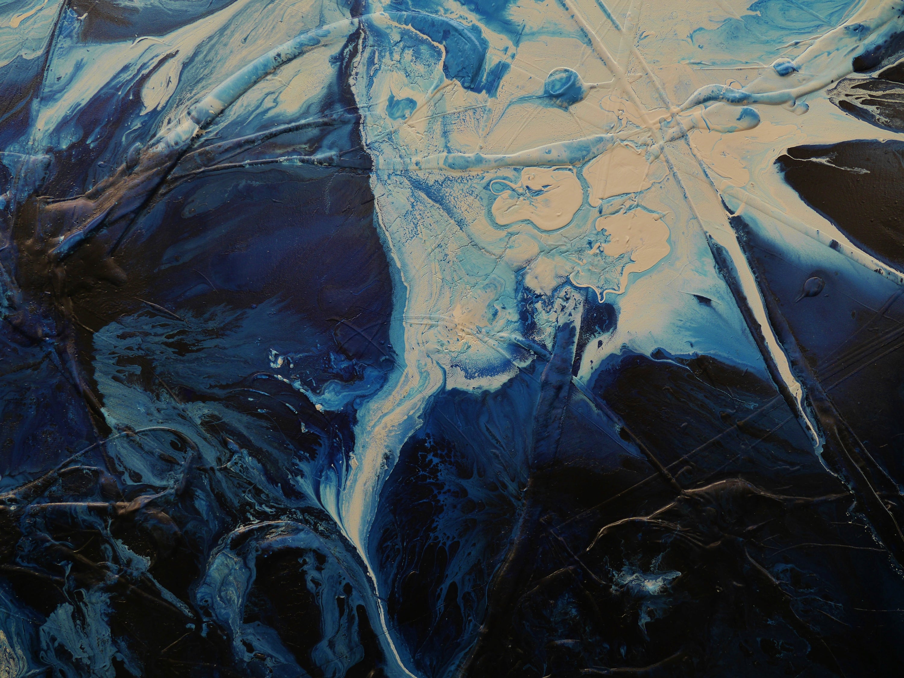 The Blue 270cm x 120cm Black Blue White Textured Abstract Painting (SOLD)