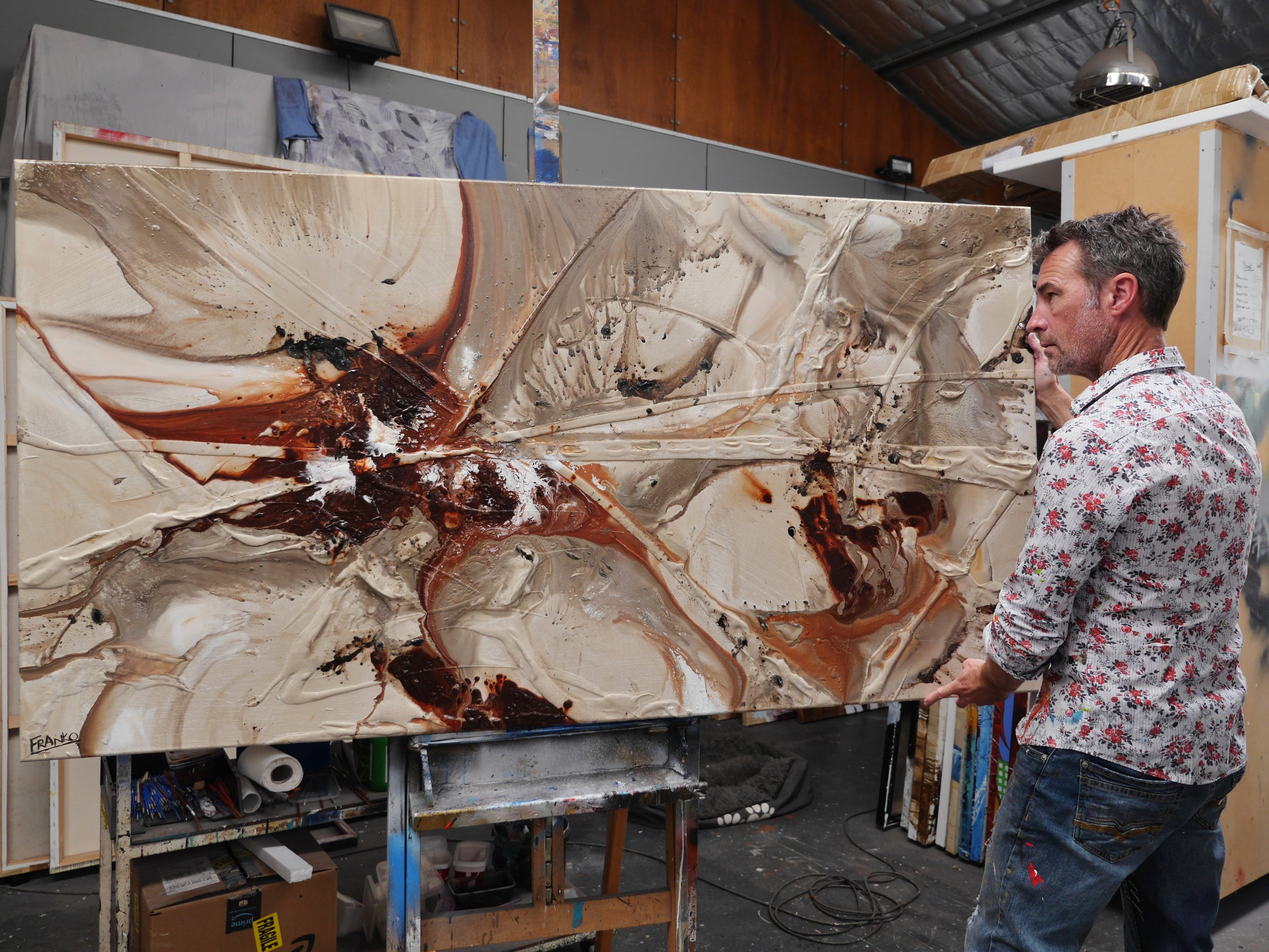 The Almond Principle 190cm x 100cm Malt Rusts Browns Textured Abstract Painting (SOLD)