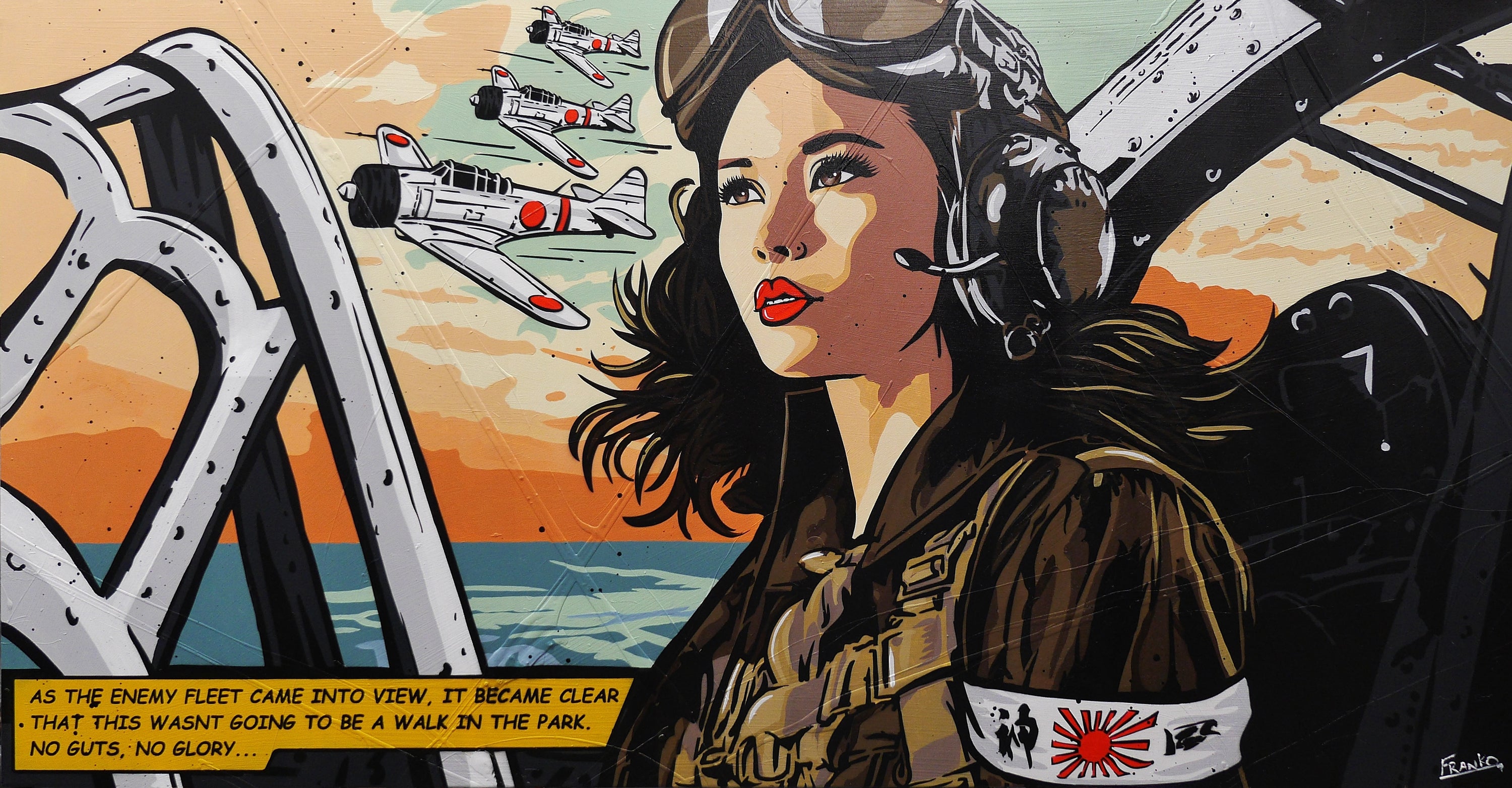 The Enemy Fleet ... 190cm x 100cm Woman War Textured Urban Pop Art Painting (SOLD)-Urban Pop Art-[Franko]-[Australian Artist]-[Large]-[Popular]-Franklin Art Studio